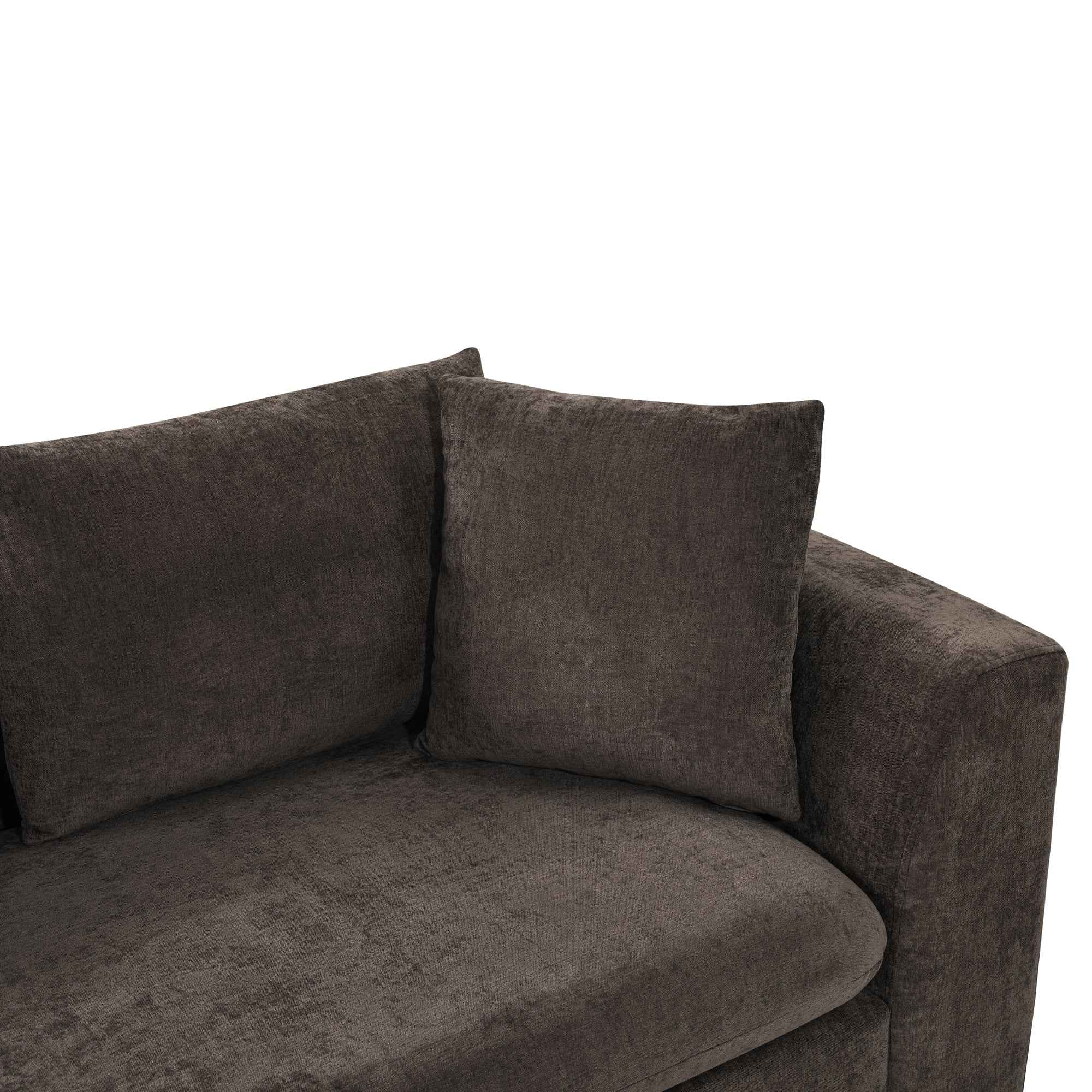 Elegant L-Shaped Sectional Sofa with Chenille Upholstery and Wooden Storage Compartment, Brown