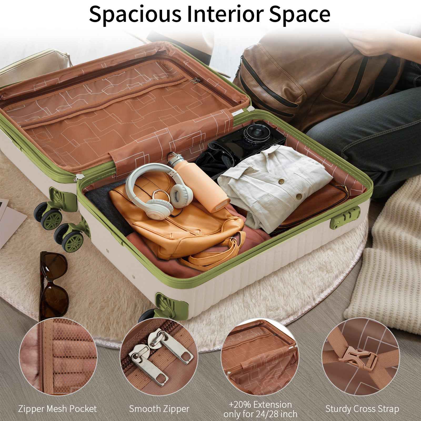 4 Piece Luggage Set Suitcase Set, ABS Hard Shell Lightweight Expandable Travel Luggage with 4 Packing Cubes, TSA Lock, Spinner Wheels for Men Women(16/20/24/28)