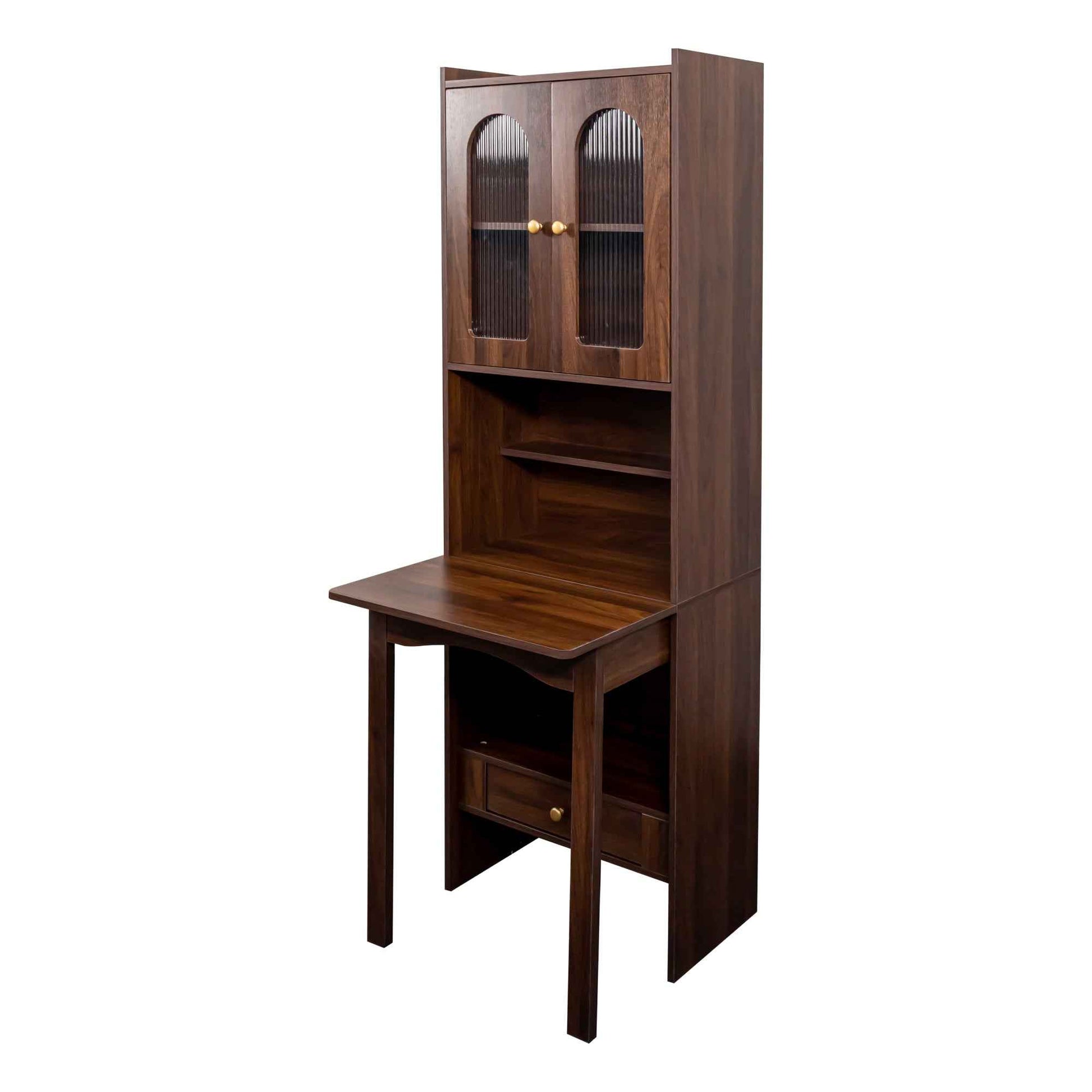 Fold-Out Convertible Writing Table,  Desk Cabinet with shelf and drawer Multi-Function Home Office Workstation