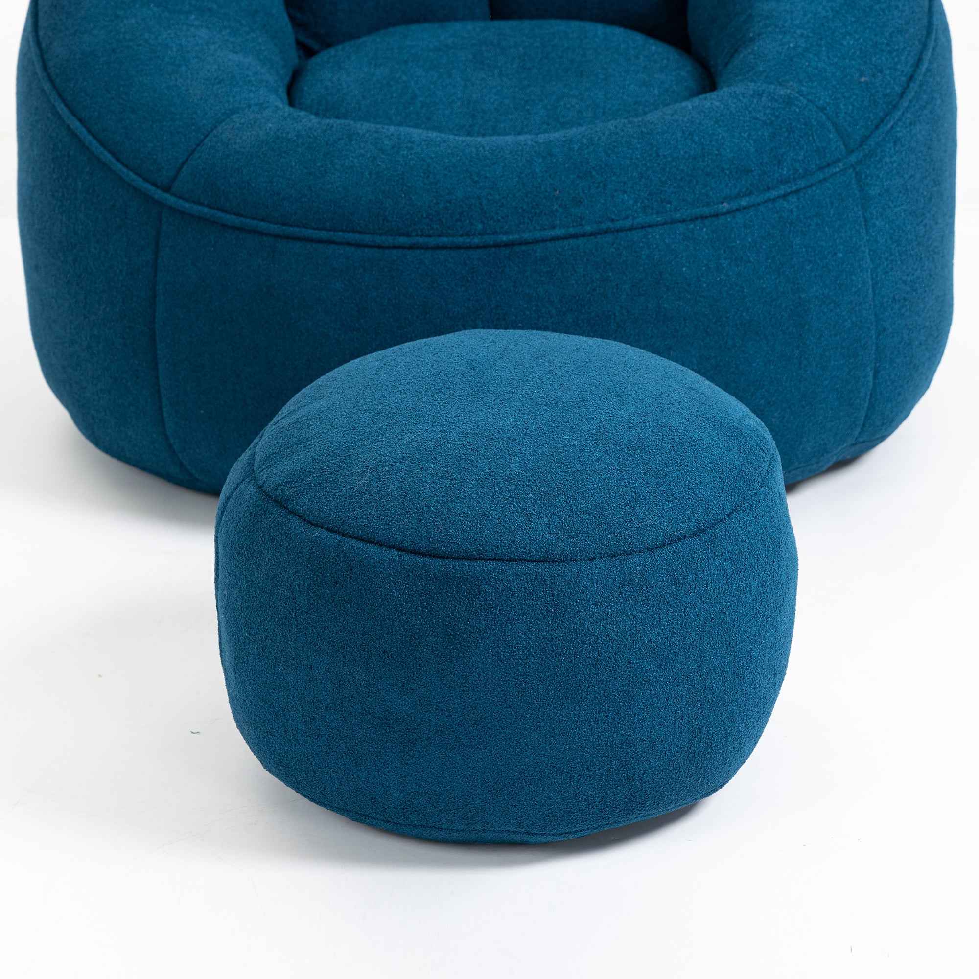 Bedding Bean Bag Sofa Chair with High-Pressure Foam and Footrest, Blue Microfiber
