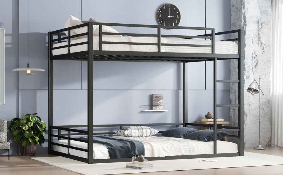 Metal Queen over Queen Bunk Bed for Teens and Adults,Space-Saving/Noise Reduced/No Box Spring Needed,Black