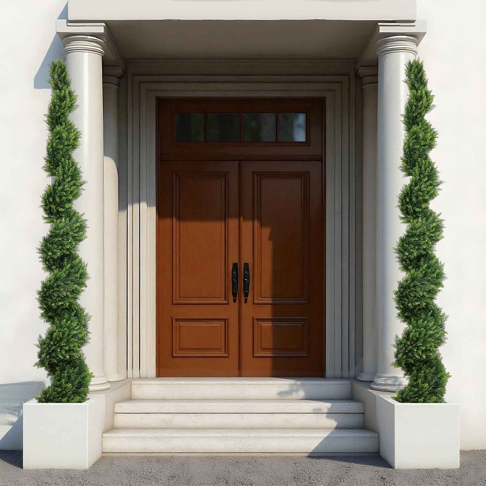 7FT Tall Artificial Two-Tone Cypress Pine Tree – Realistic Lifelike Faux Greenery with Natural Dual Color Leaves for Indoor Outdoor Home Office Decoration, Potted Fake Tree, 1pc/set