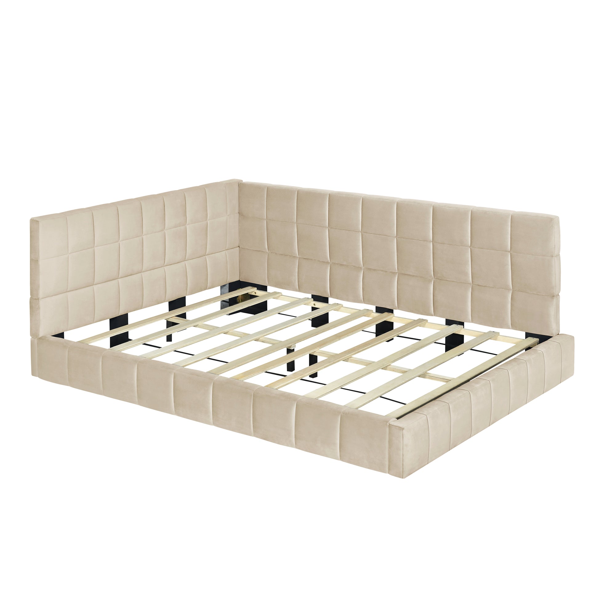 Full Size Upholstered Daybed/Sofa Bed Frame-Beige, Velvet - Abrihome