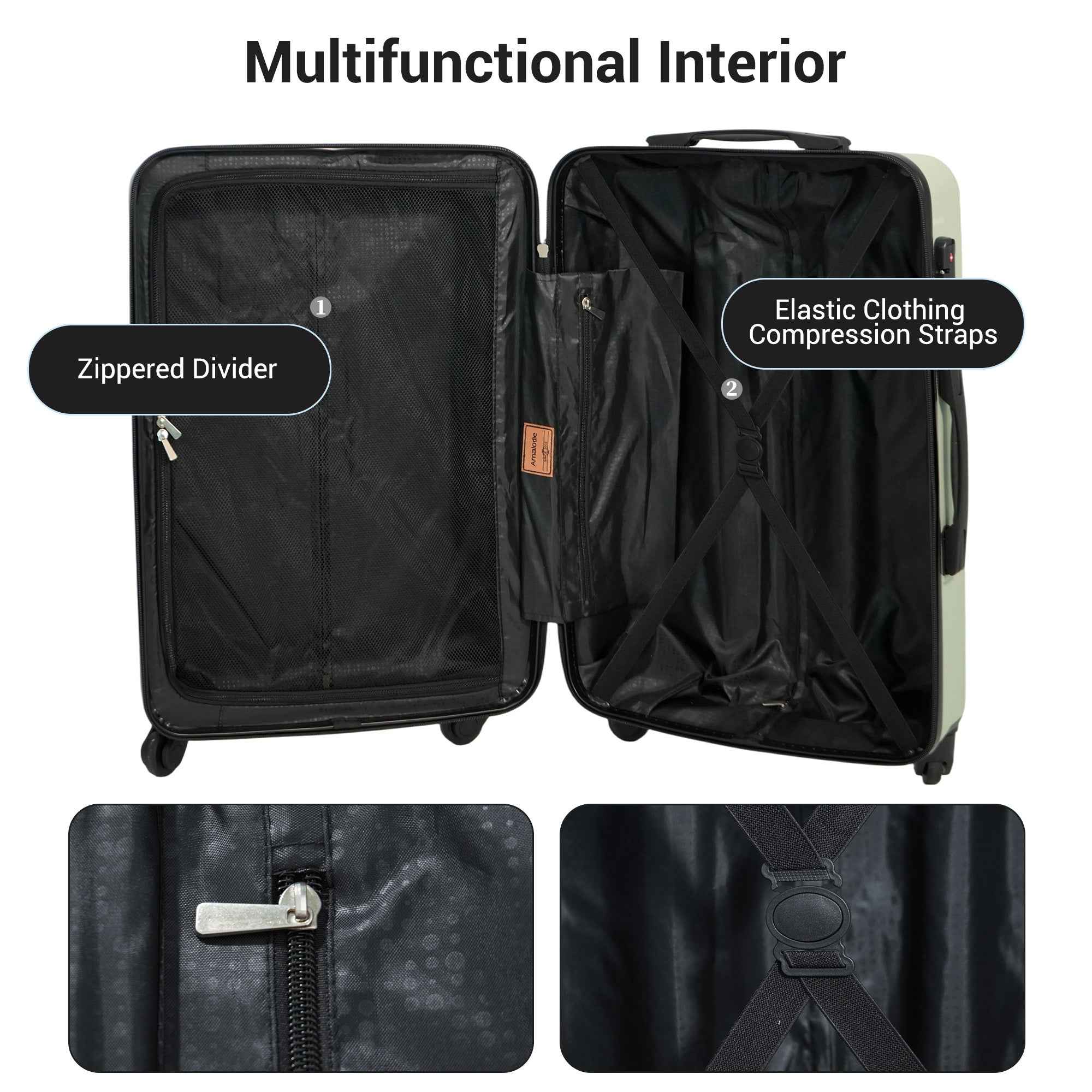 7-Piece Luggage Set ABS Lightweight & Durable Suitcase with Spinner Wheels, TSA Lock, (20/24/28), Green