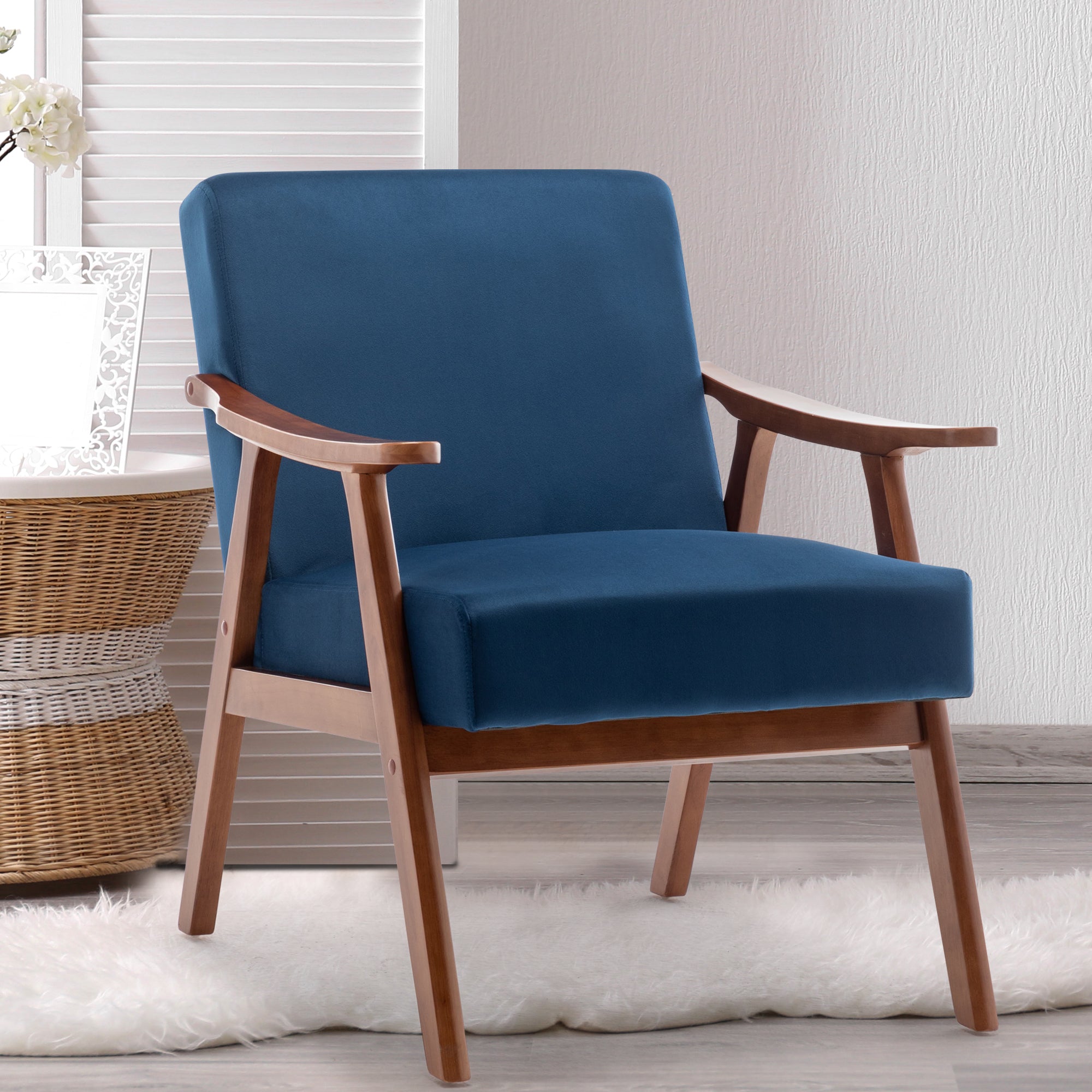 Mid-Century Modern Chair, Living Room Chair with Solid Wood Frame, Accent Chair Extra-Thick Backrest, Wingback Chair for Bedroom, Reading Room, Living Room, Lounge Chair Indoor