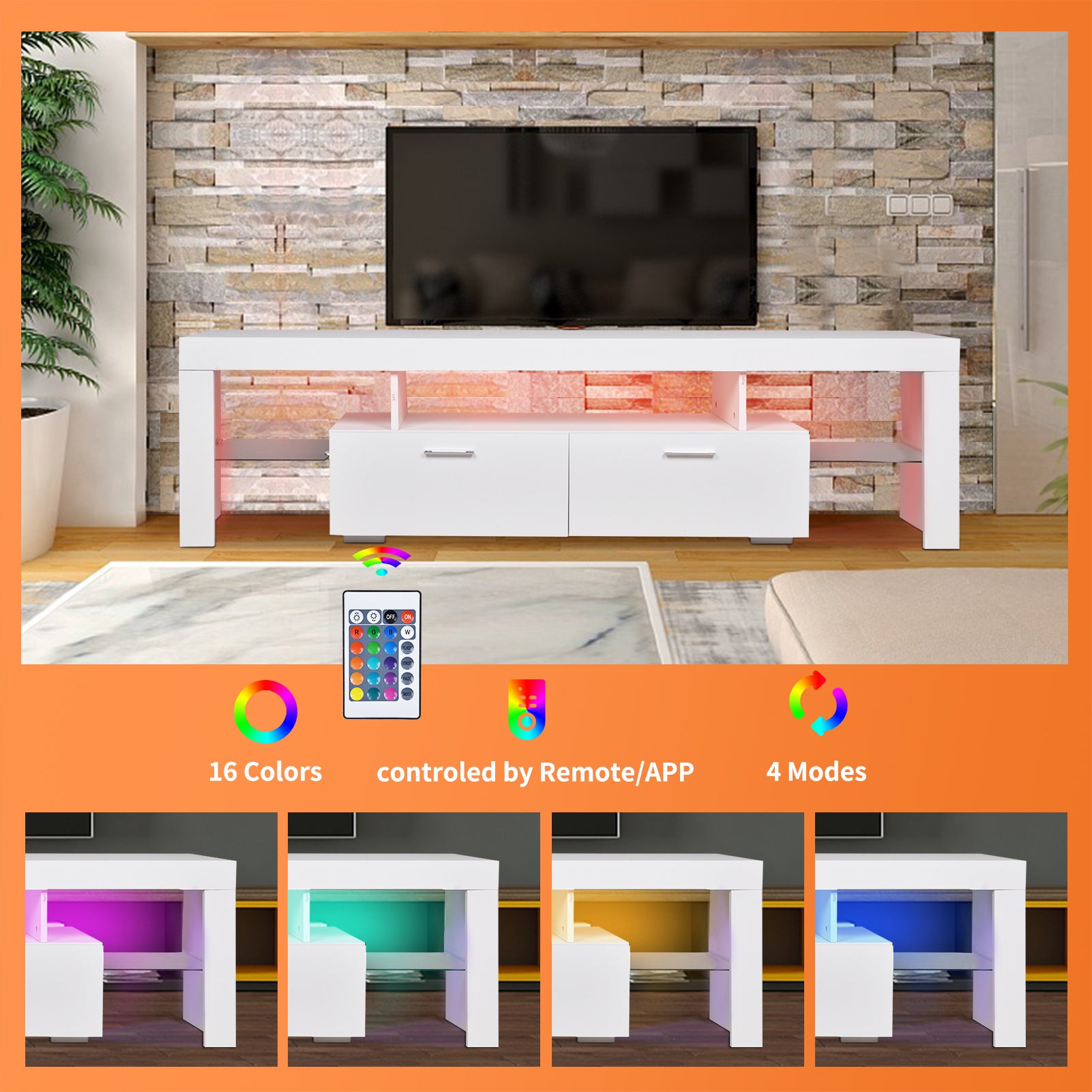 LED TV stand modern TV stand with storage Entertainment Center with drawer TV cabinet for Up to 75 inch for Gaming Living Room Bedroom