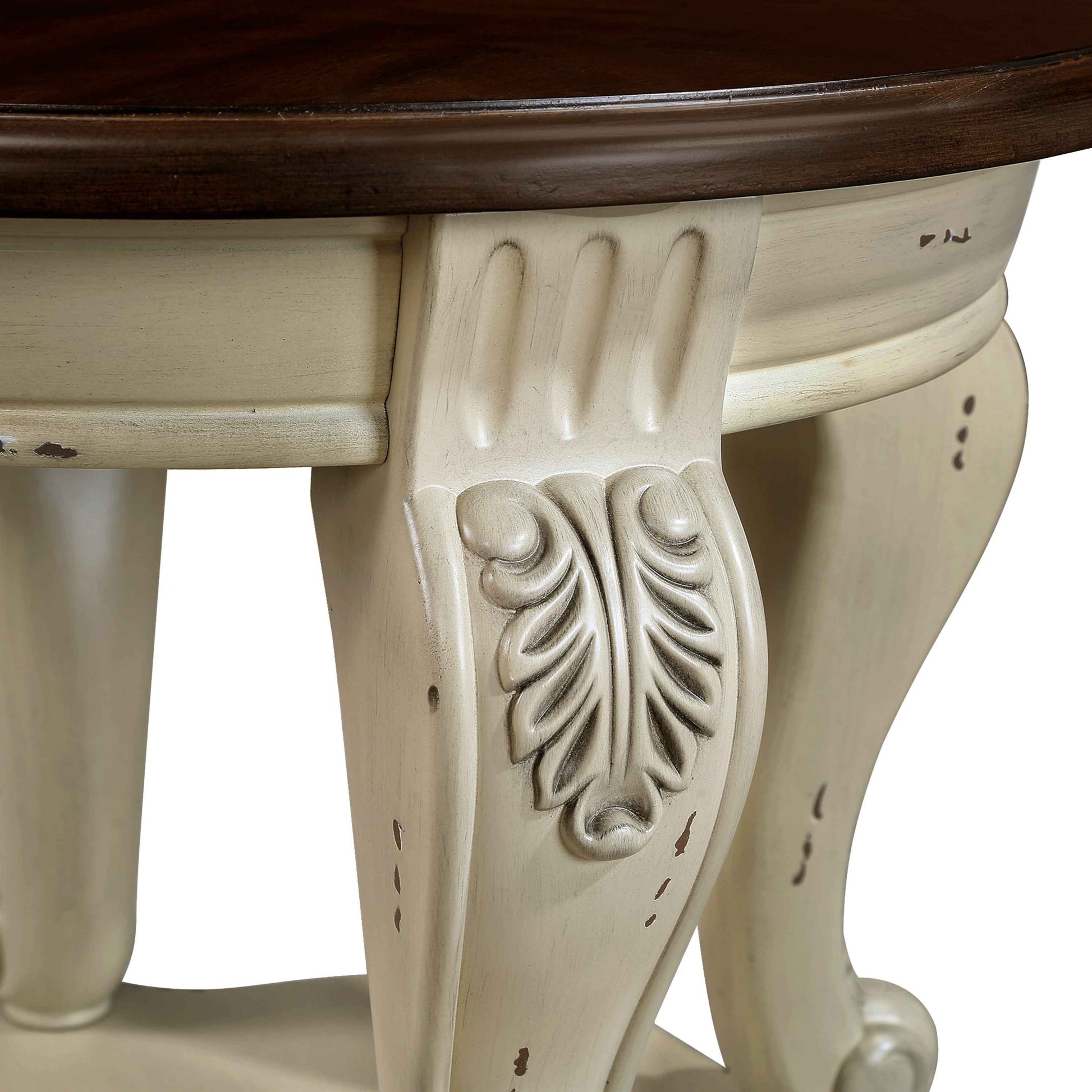 22'' Two Tone Round End Table,Solid Wood Sofa Side Table with Shelf,Living Room Corner Table Easy Assemble,Beige and Espresso Top
