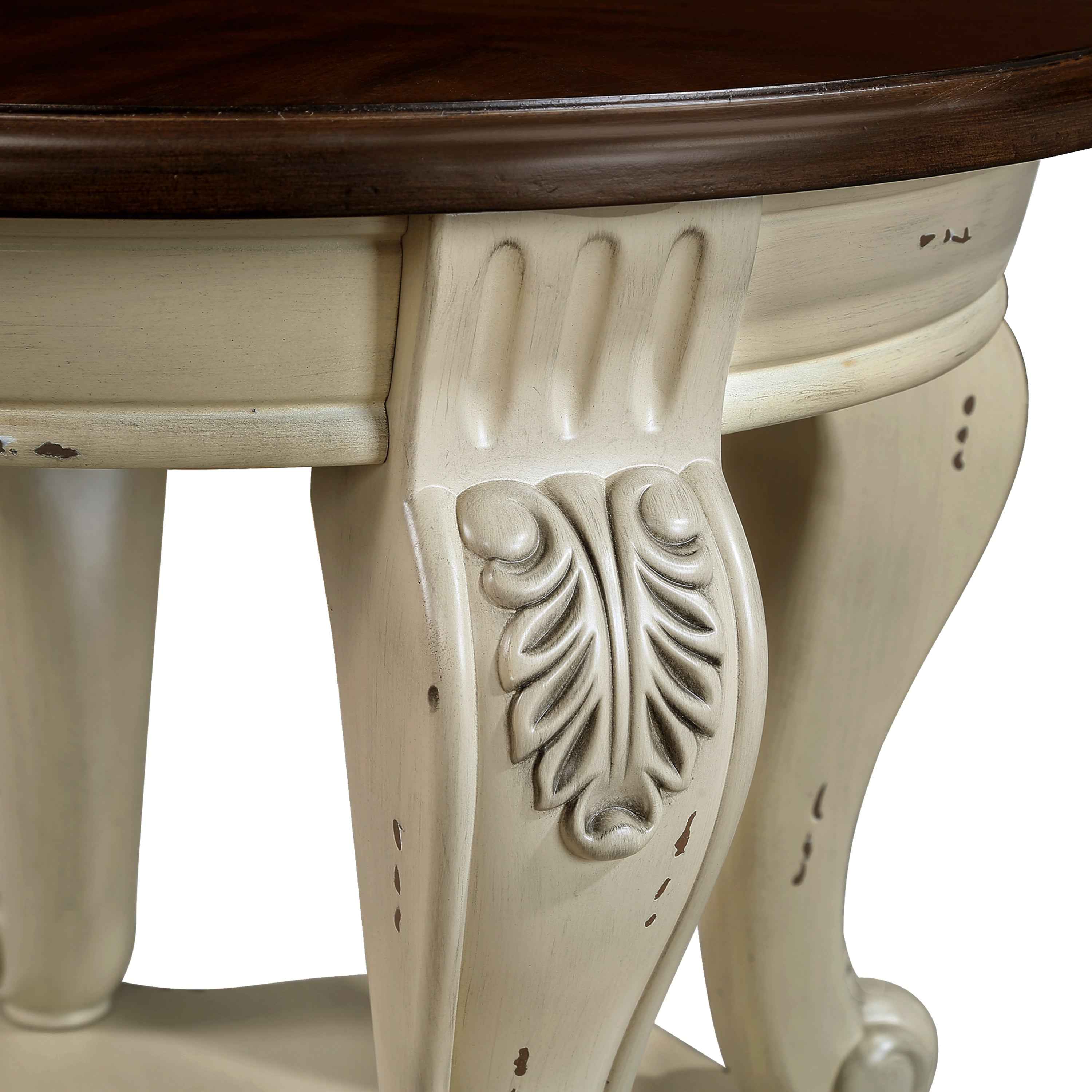 22'' Two Tone Round End Table,Solid Wood Sofa Side Table with Shelf,Living Room Corner Table Easy Assemble,Beige and Espresso Top