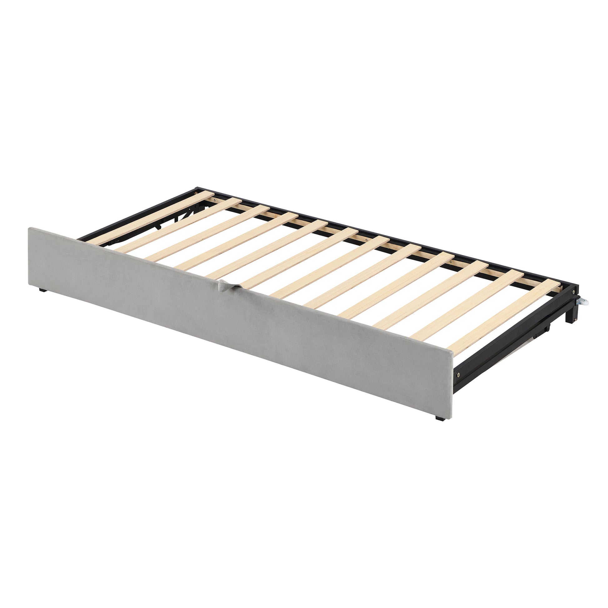 Twin Size Upholstered daybed with Pop Up Trundle, Gray - Abrihome