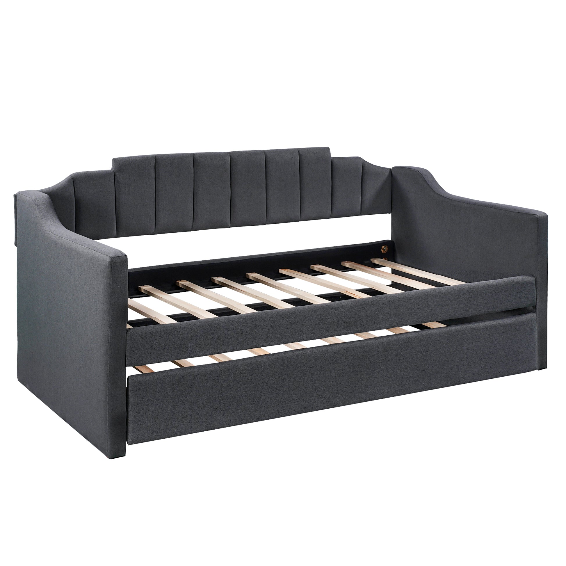 Upholstered Twin Daybed with Trundle,Black - Abrihome