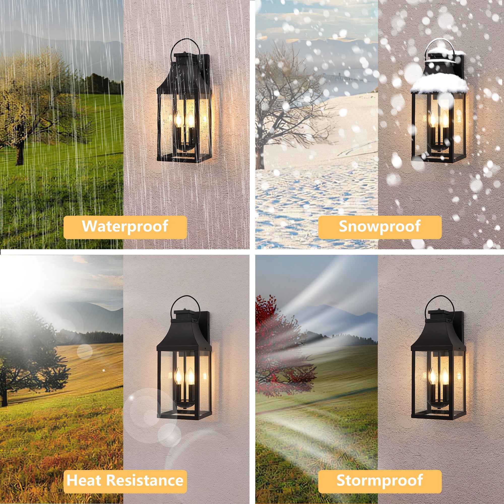 20'' Dusk to Dawn Outdoor Wall Light, Large Black Outdoor Porch Light Waterproof Patio Lanterns, Exterior Wall Mount Lighting Fixtures, 2-Light Outside Garage Sconces for House Front, 1-Pack