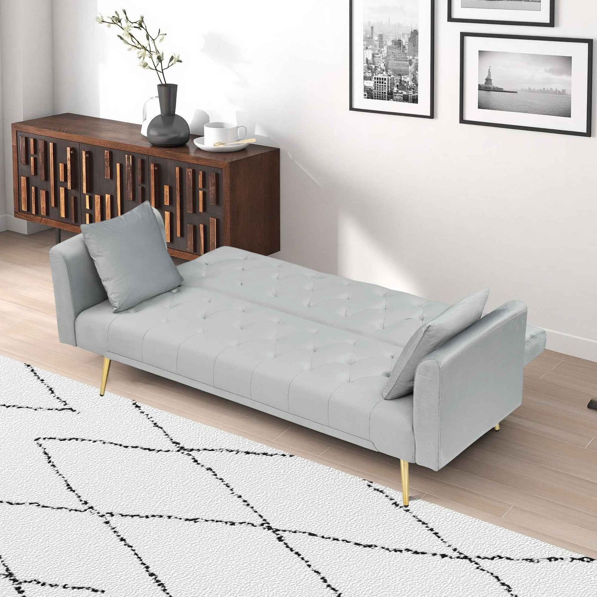 71-inch convertible love seat sofa, American vintage grey velvet material, suitable for small living room, bedroom, office