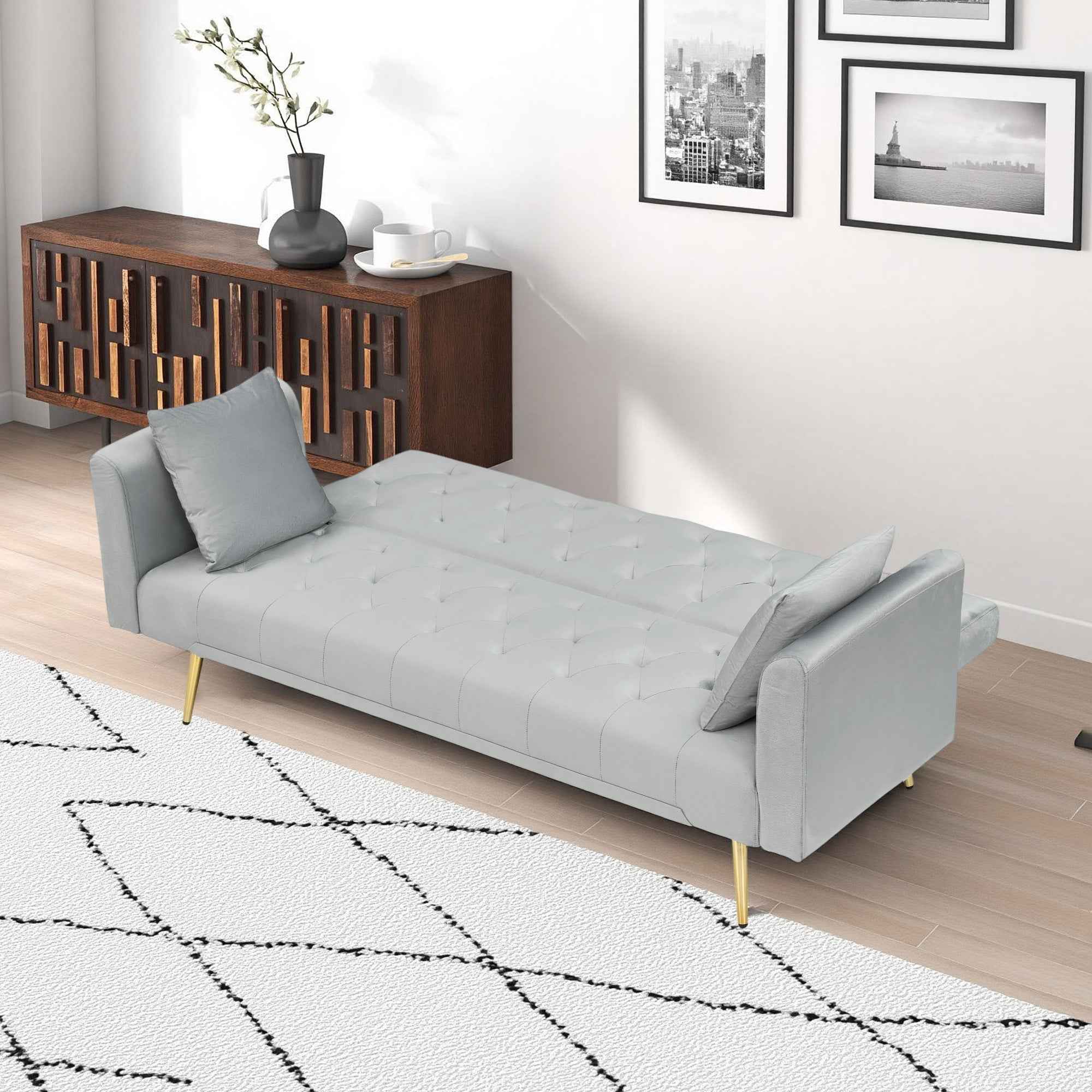 71-inch convertible love seat sofa, American vintage grey velvet material, suitable for small living room, bedroom, office