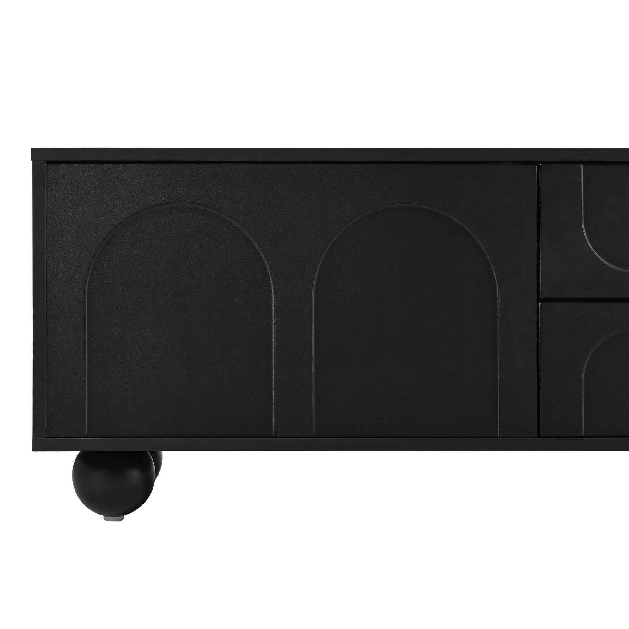 ON-TREND Cream Style TV Stand with Arched Doors & 2 Drawers for TVs up to 75', Minimalist Media Console with Rebound Device, Entertainment Center with 5 Iron Round Legs for Living Room, Bedroom, Black
