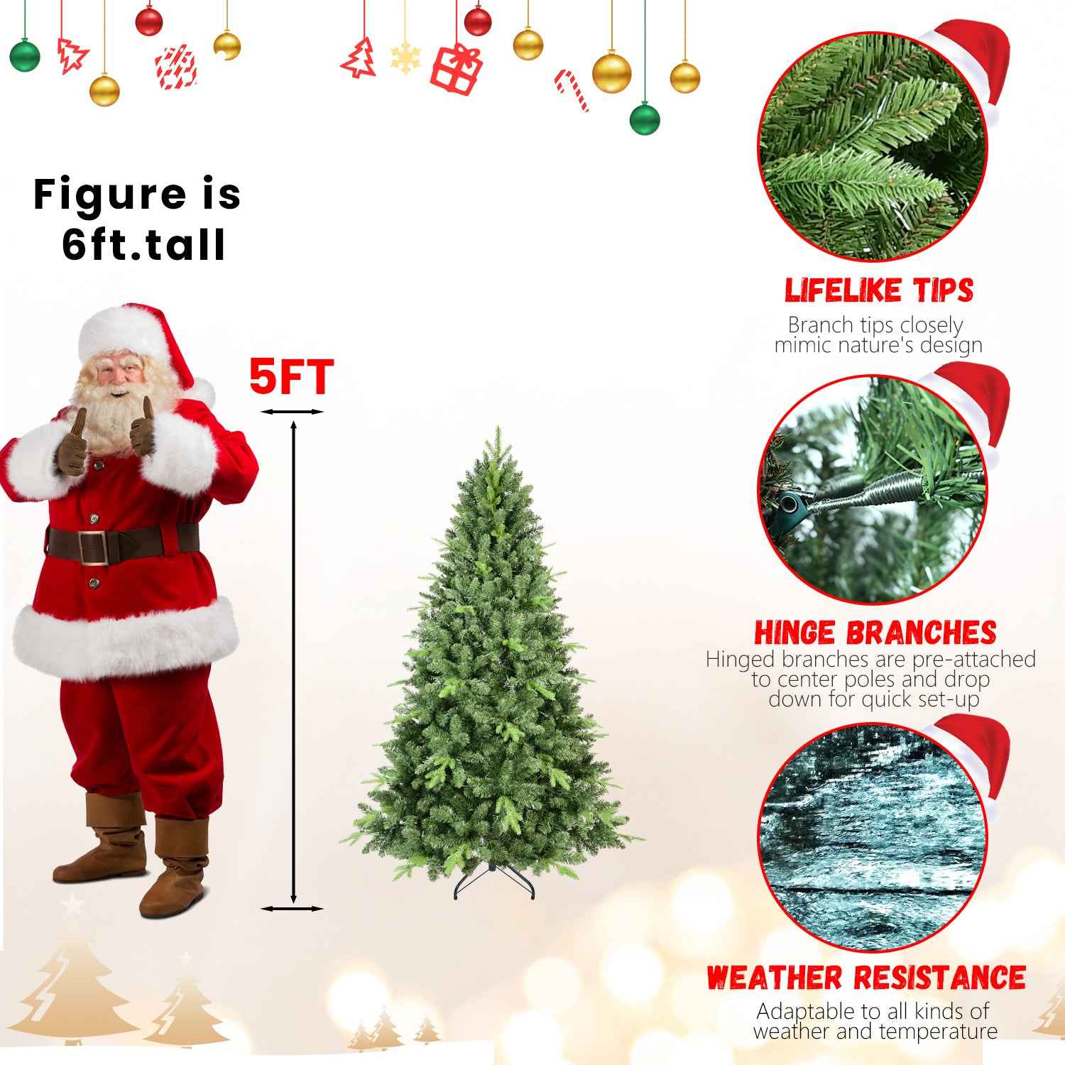 4FT Classic Christmas Tree with 636 PE+PVC Tips – Realistic Hinged Branches, Easy Assembly, Stable Metal Stand, Full Natural Look for Holiday Decorating