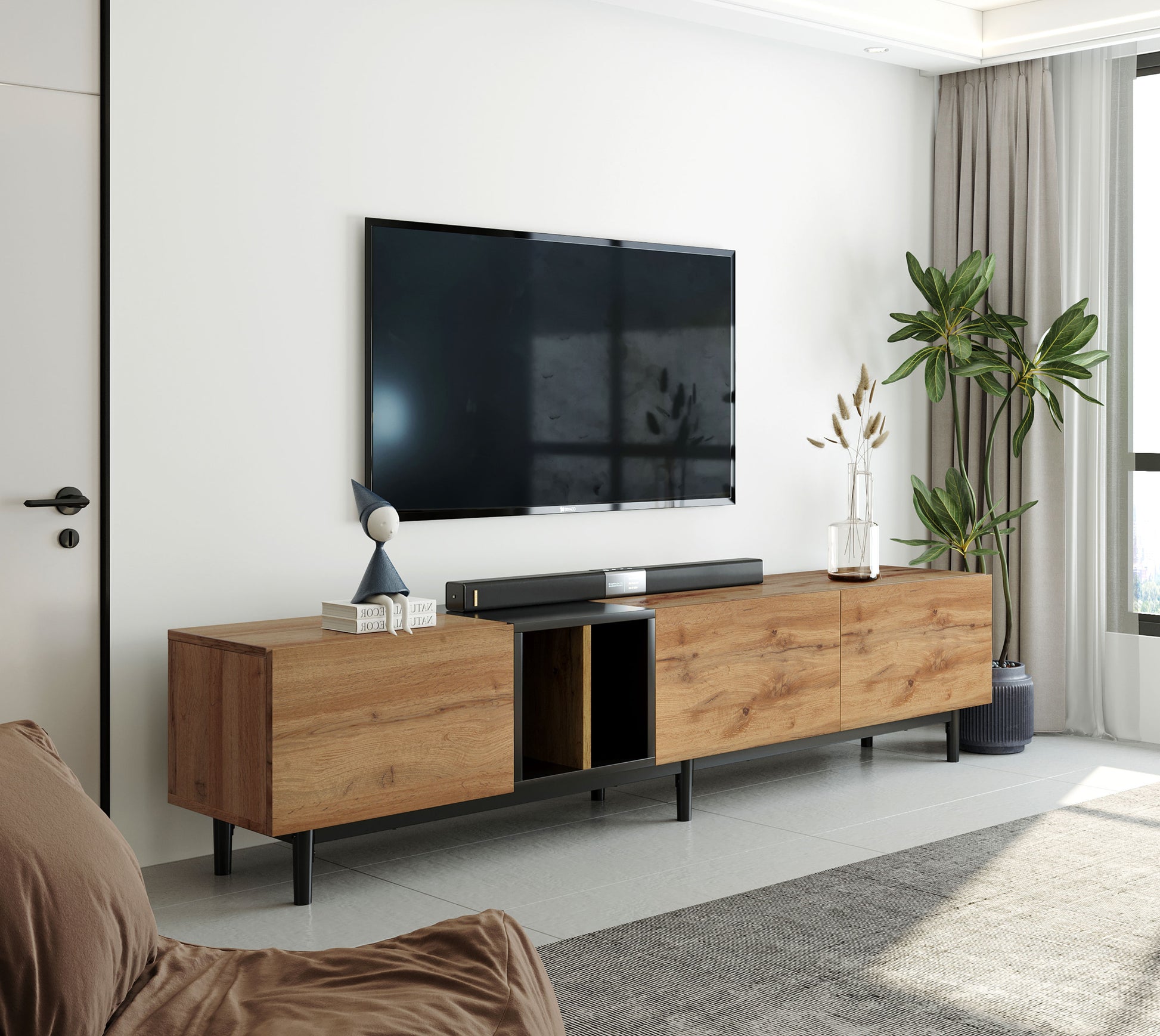 Modern TV Stand for 80'' TV with 3 Doors, Media Console Table, Entertainment Center with Large Storage Cabinet for Living Room, Bedroom - Abrihome