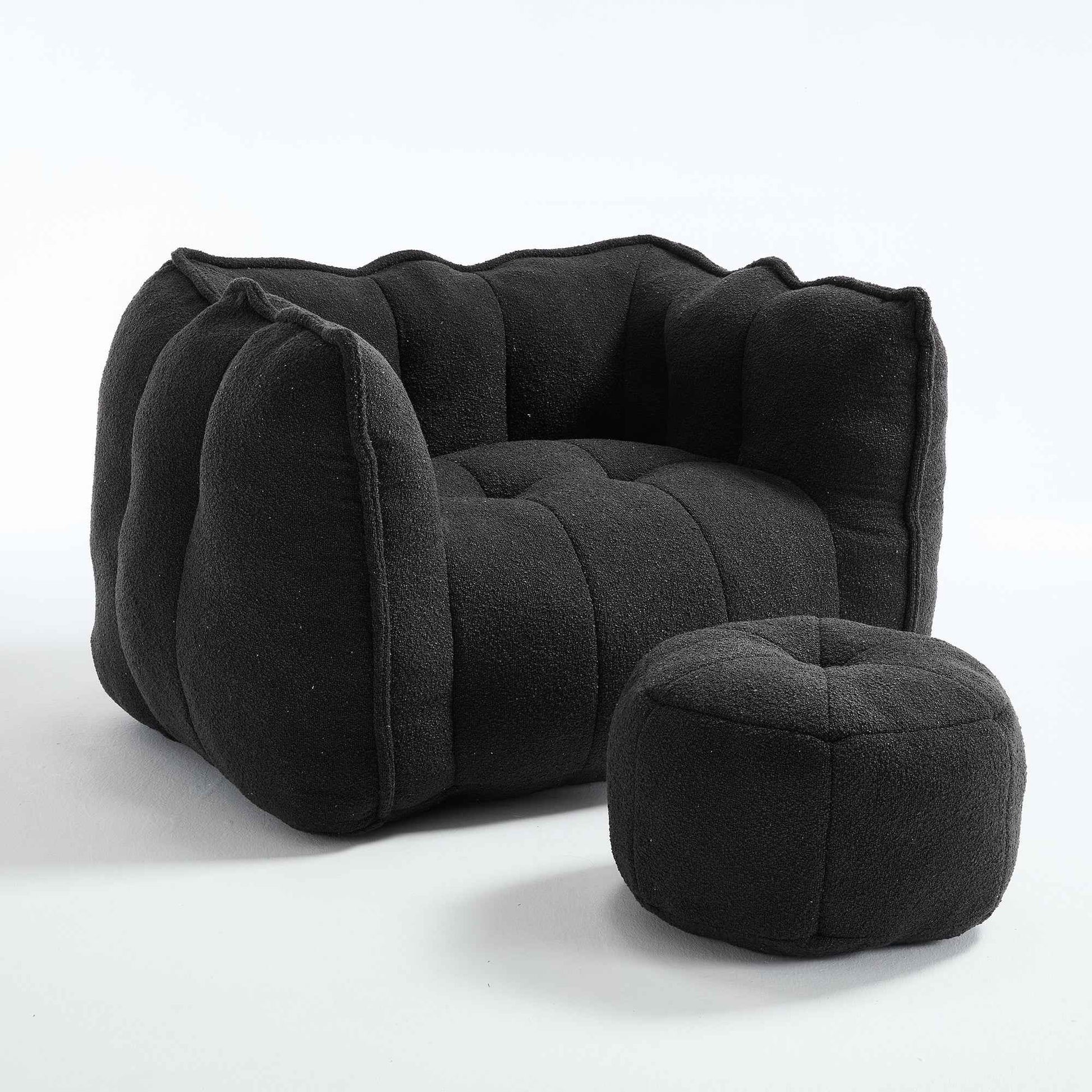 Soft Chenille Bean Bag Chair with High Resilient Foam for Living Room and Bedroom, Comfortable Square Lazy Sofa with Footstool for Adults
