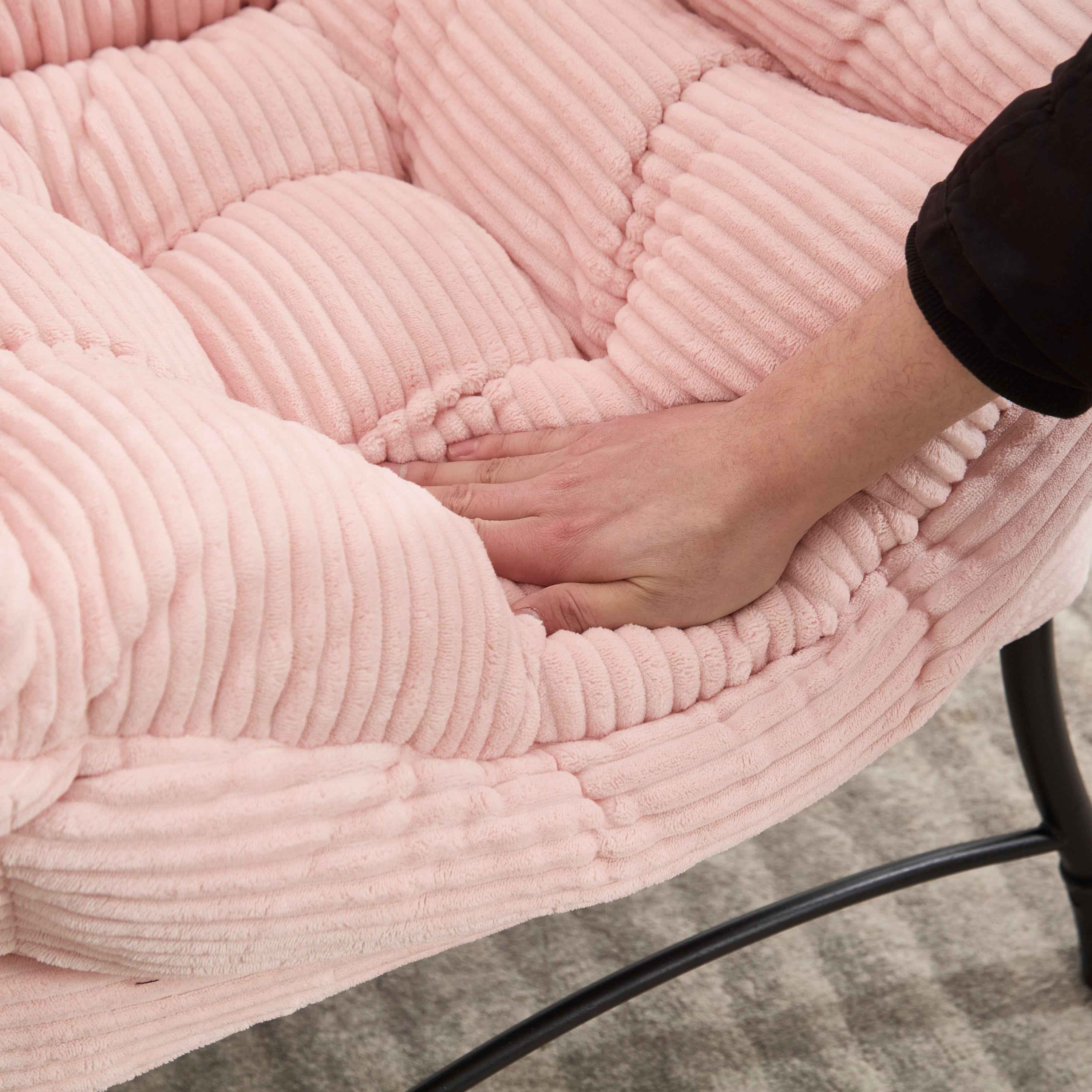 Lazy Chair with Ottoman, Modern Lounge Accent Chair with Armrests and a Side Pocket, Leisure Upholstered Sofa Chair Reading Chair with Footrest for Small Space, Corner Chair-Pink