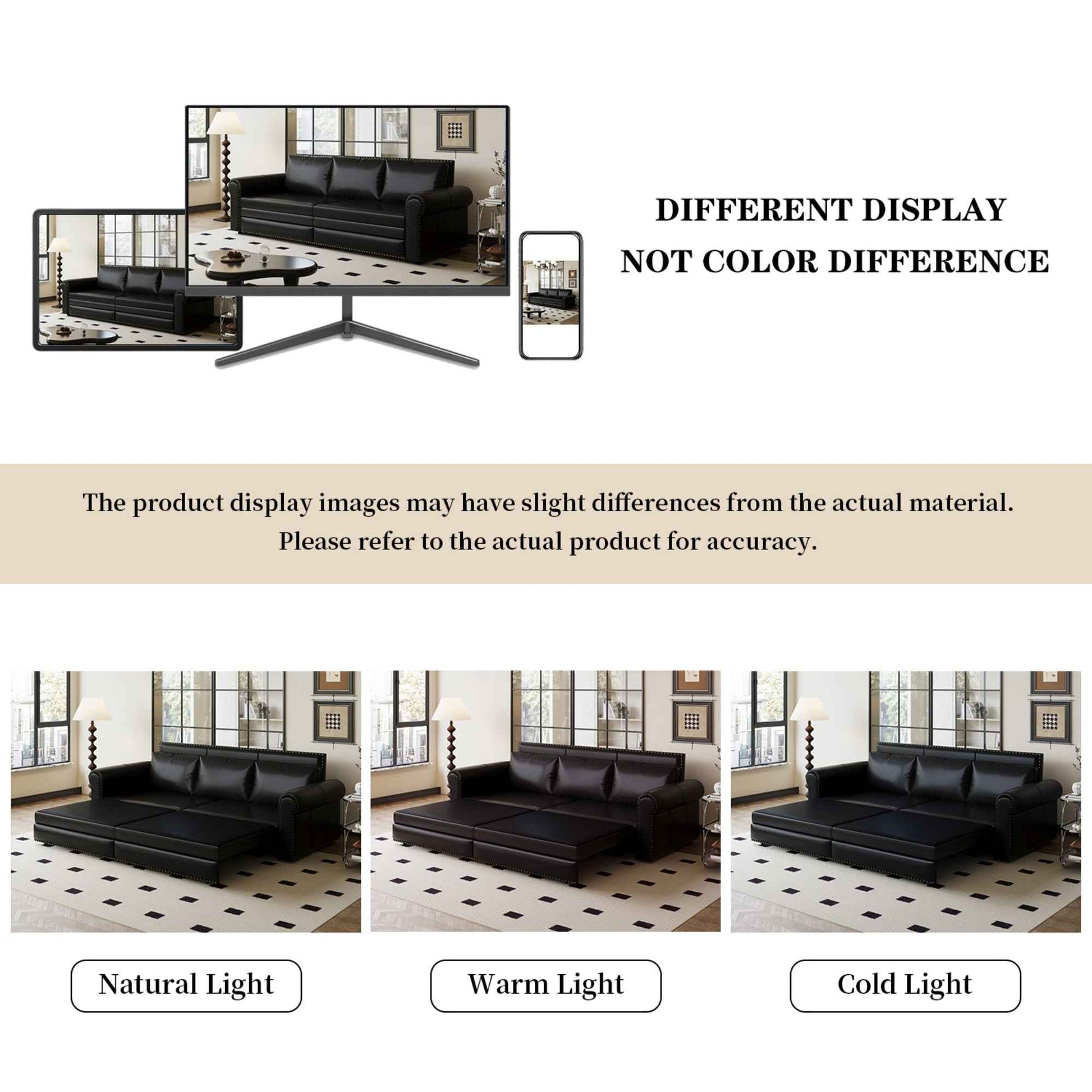 93.7 ' Pull Out Sofa Bed, 3-in-1 Faux Leather Convertible Sleeper Sofa with Nailhead Trim & Rolled Arm,Multi-Functional Sofa Bed for Living Room,Bedroom,Apartment,Office,Balck