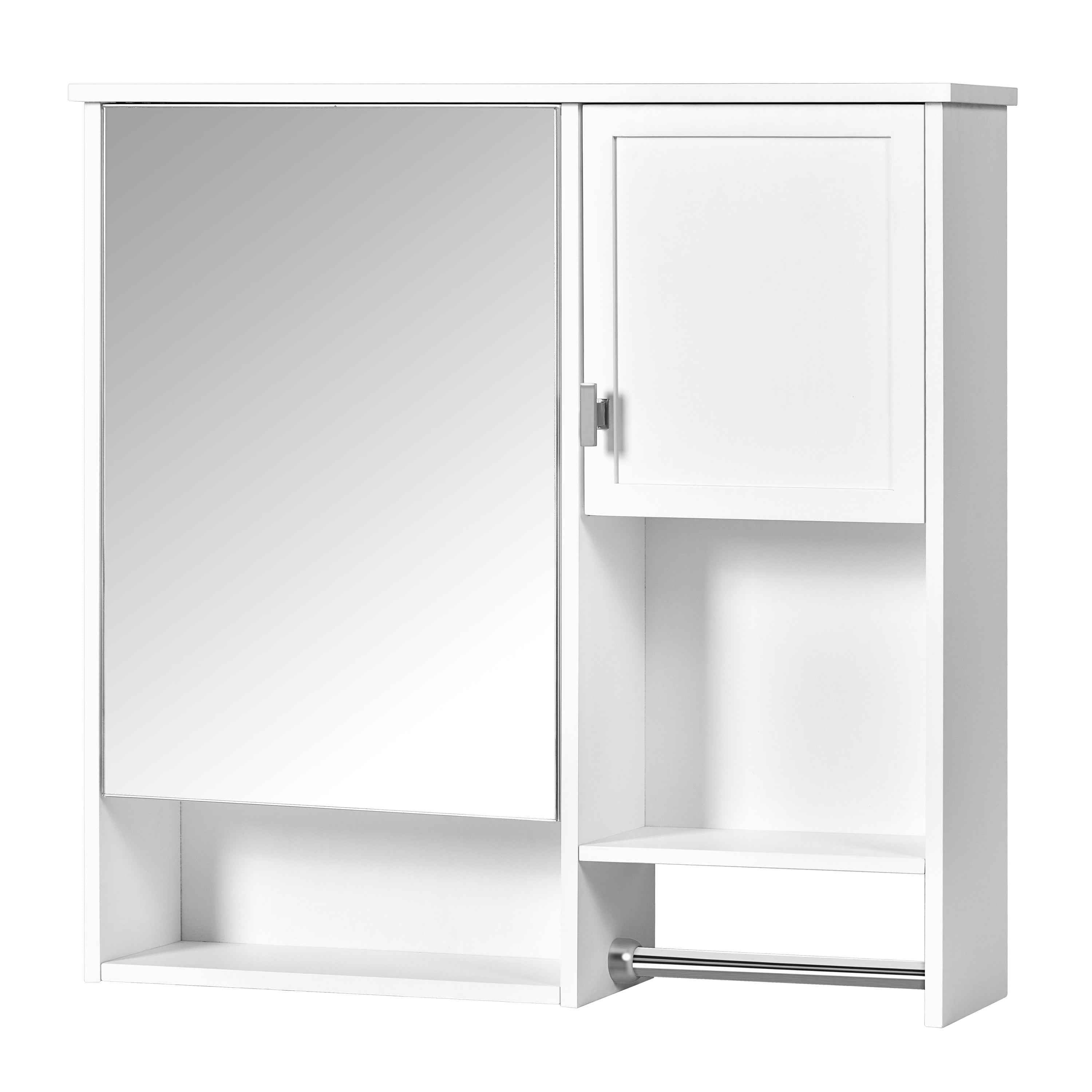29'' x 28'' Modern Wall Mounted Bathroom Medicine Cabinet, Bathroom Wall Storage Cabinet with Mirror, Over the Toilet Space Saver Cabinet with Towels Bar