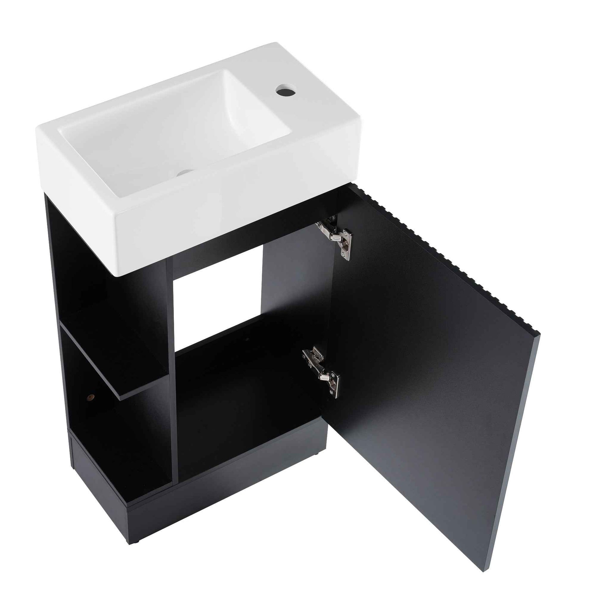 18.6' Bathroom Vanity with Sink, Bathroom Vanity Cabinet with Two-tier Shelf, Left or Right Orientation, Black (WF308491 New Color)
