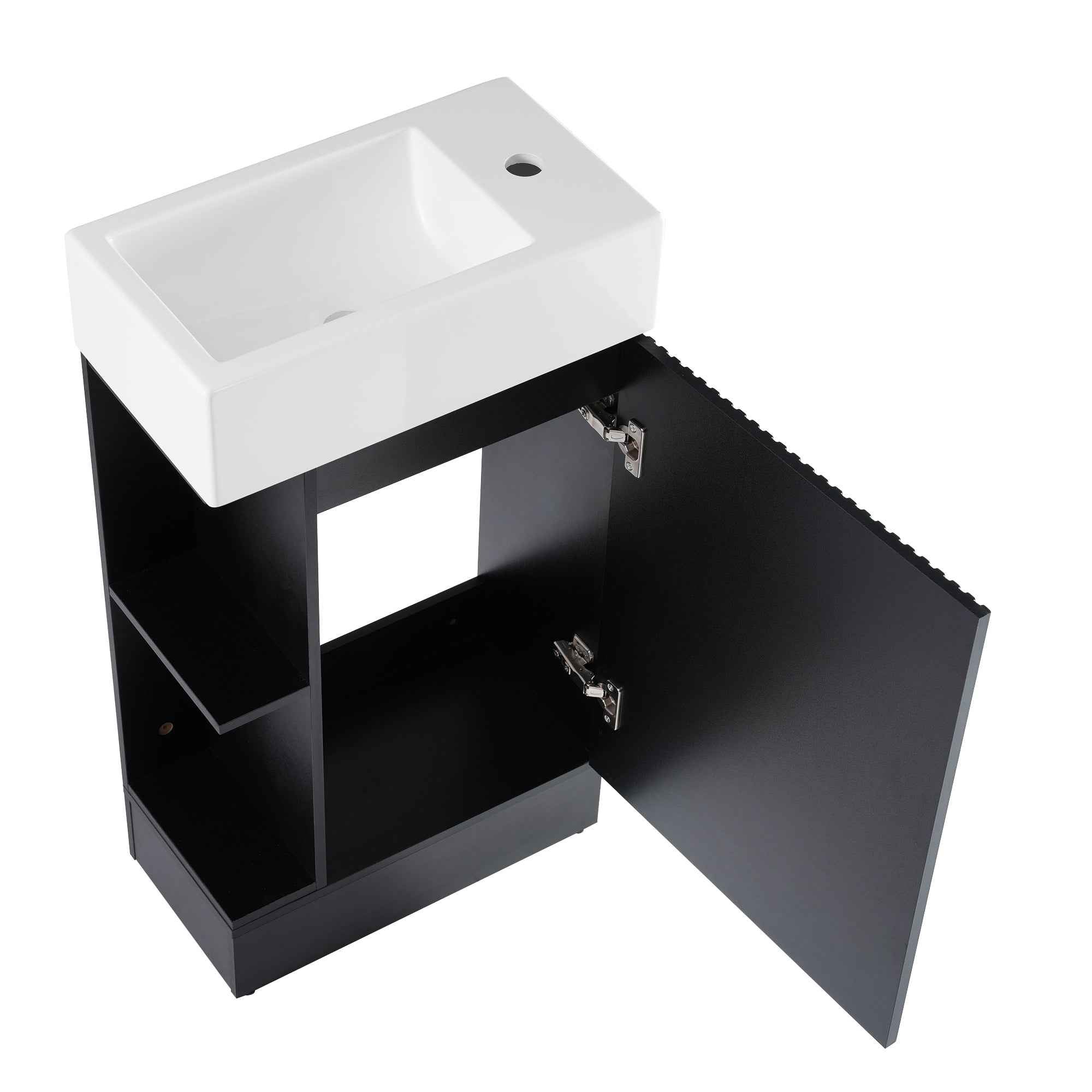 18.6' Bathroom Vanity with Sink, Bathroom Vanity Cabinet with Two-tier Shelf, Left or Right Orientation, Black (WF308491 New Color)
