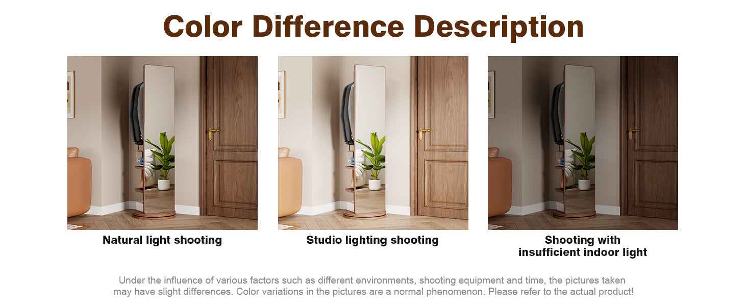360° Rotating 69'x16' Multifunctional Full Length Mirror with Hook Storage Rack Coat Rack with Mirror Solid Wood Floor Mirror Bedroom Living Room Cloakroom Space Saving (walnut)