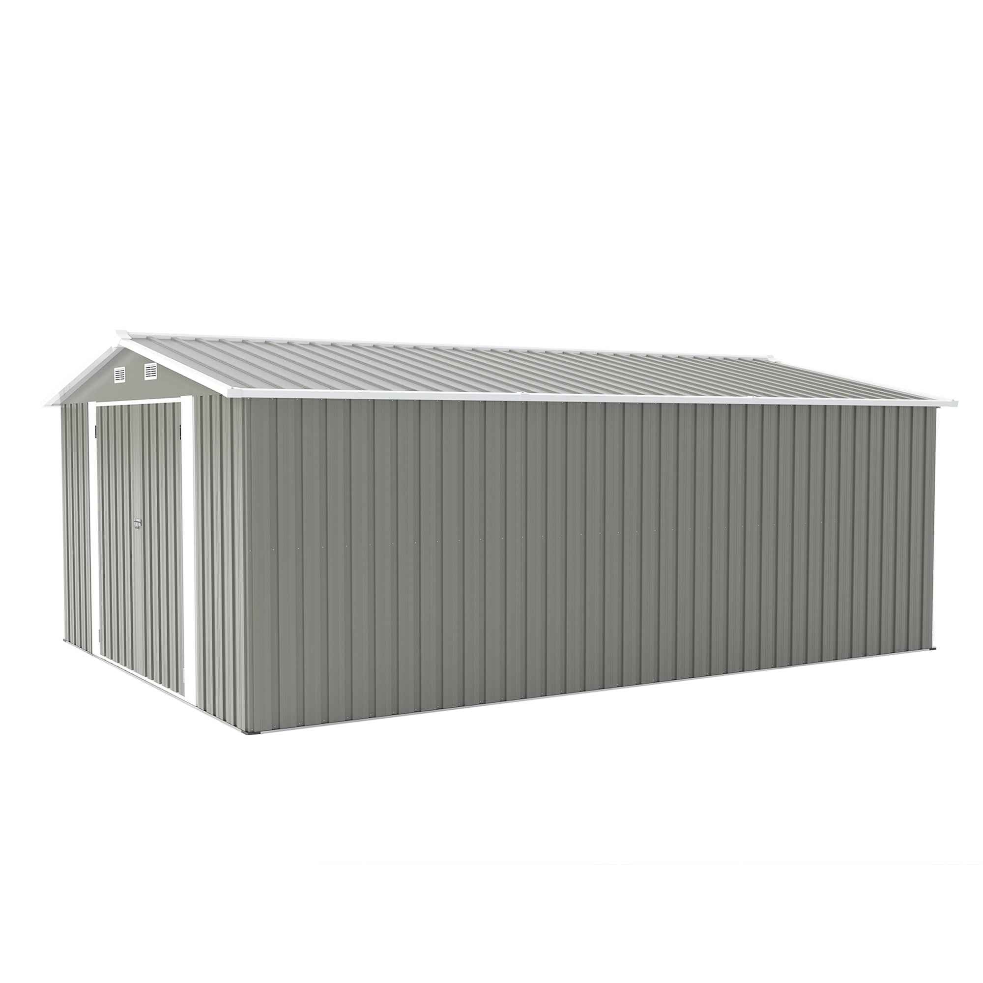 Campcraft  Outdoor Storage Shed 10×14 FT with 3 Lockable Doors,4 Air Vents & Sloped Roof,Utility Tool Shed Metal Storage Garden Sheds  Frame and 4 Vents,for Backyard,Patio,Lawn,Light Grey