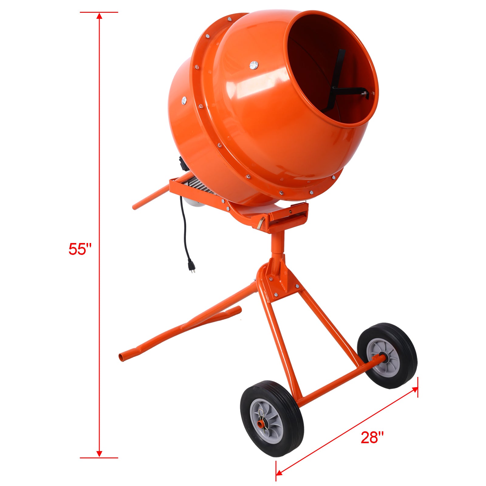 370W Portable Electric Concrete Mixer Cement Mixing Barrow Machine Mixing Mortar Handle with Wheel (4.6 cu/ft.)