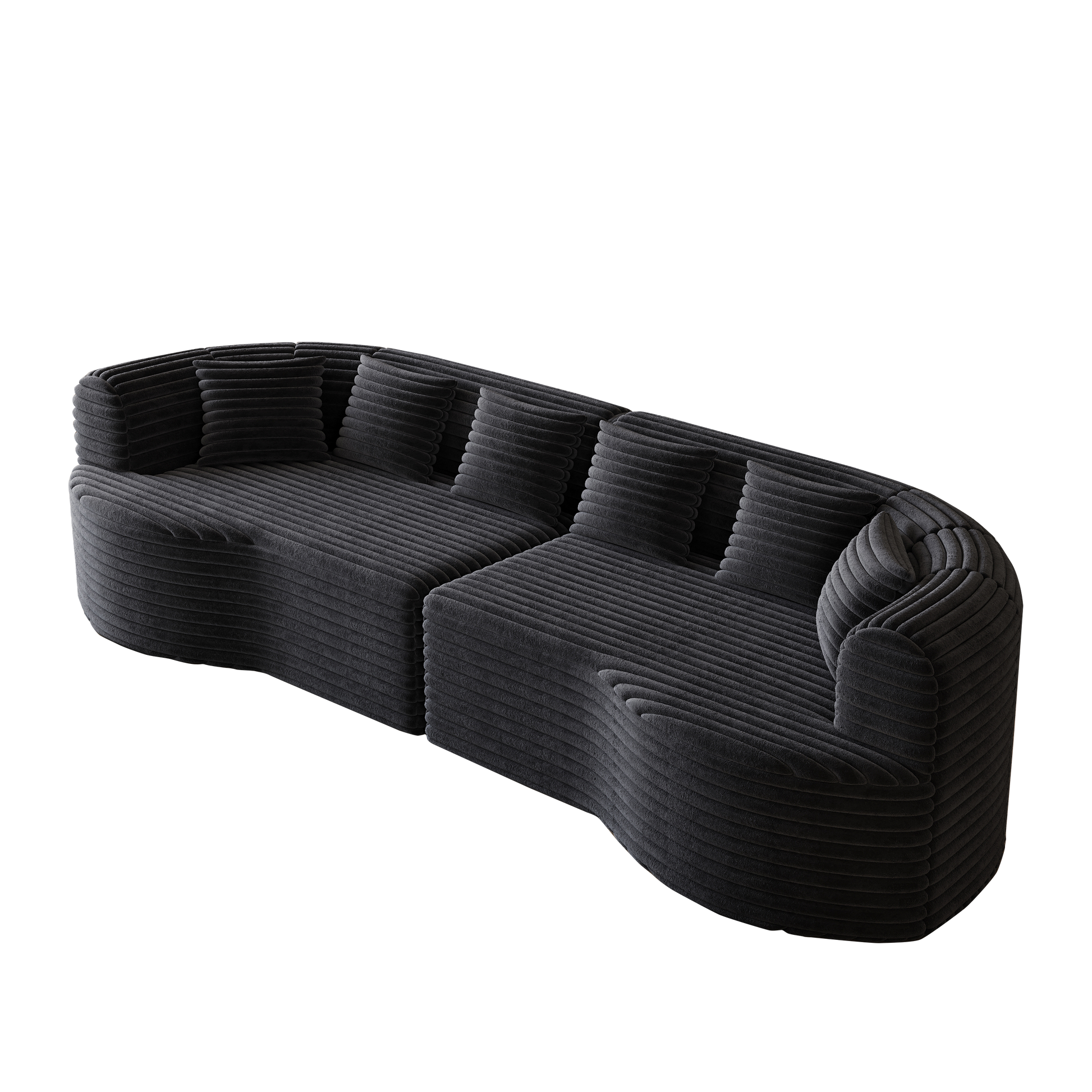 Curved Sectional Sofa, 106.3-inch Oversized Modern Bone-Free Cloud Sofa with 6 Pillows Luxury Corduroy Four-Seater Memory Foam Sofa with Deep Seat Design,black