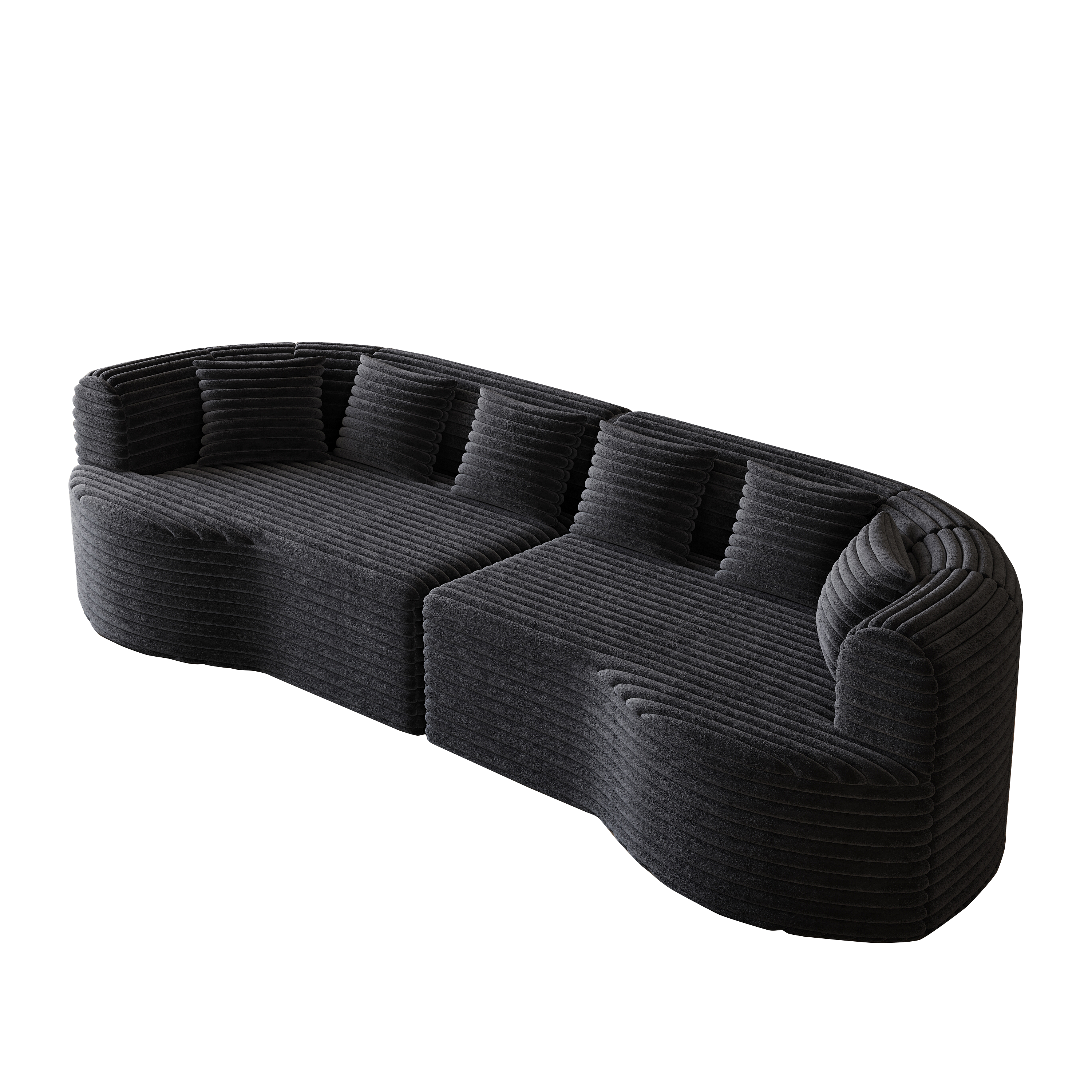 Curved Sectional Sofa, 106.3-inch Oversized Modern Bone-Free Cloud Sofa with 6 Pillows Luxury Corduroy Four-Seater Memory Foam Sofa with Deep Seat Design,black