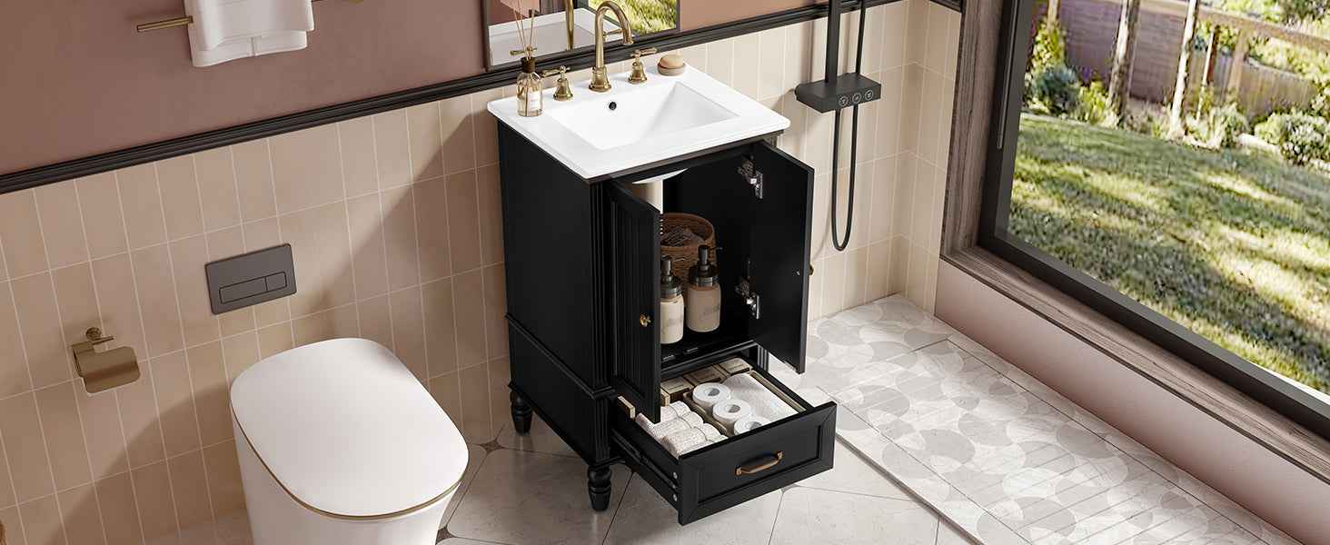 20' Bathroom Vanity with Sink, Bathroom Cabinet with Two Doors, Magnetic Door Stopper and  Adiustable Foot Pads, A Drawer, Black
