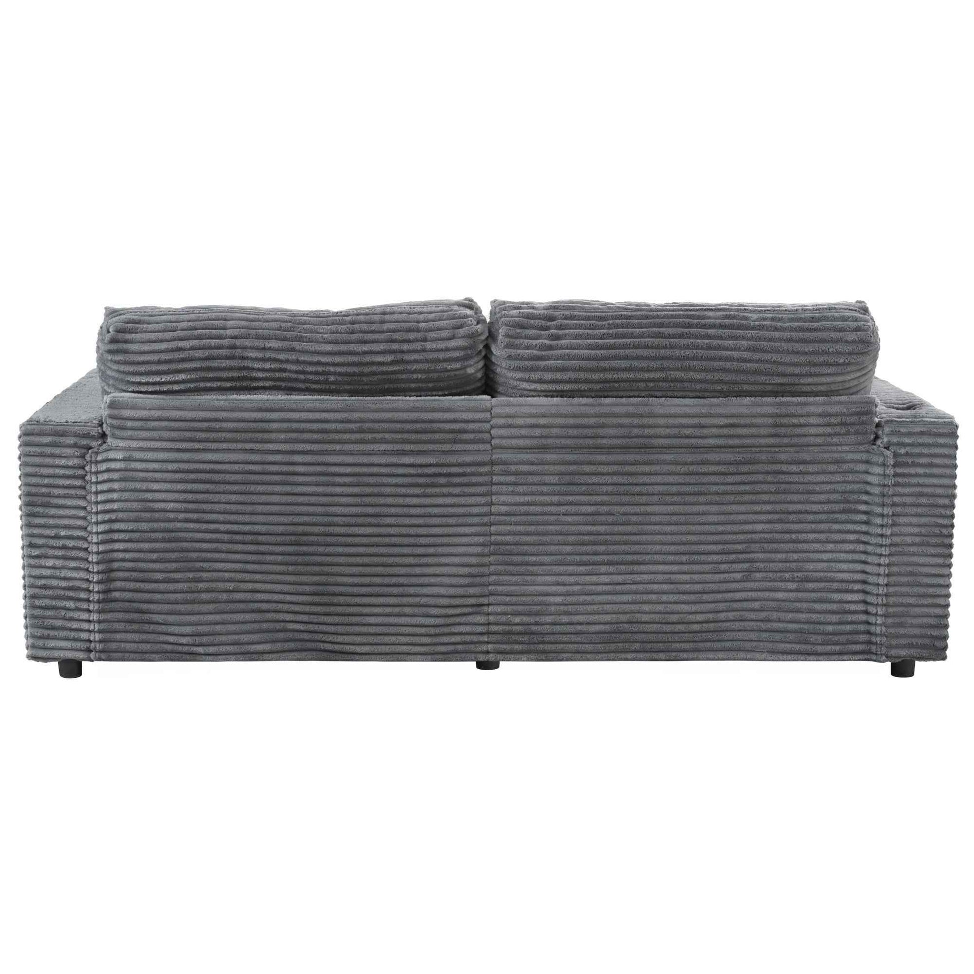 Oversized Loveseat Chaise Lounge Sectional Sofa Bed with USB Ports, Cup Holders, Throw Pillows, Dark Gray Corduroy, 86.5'