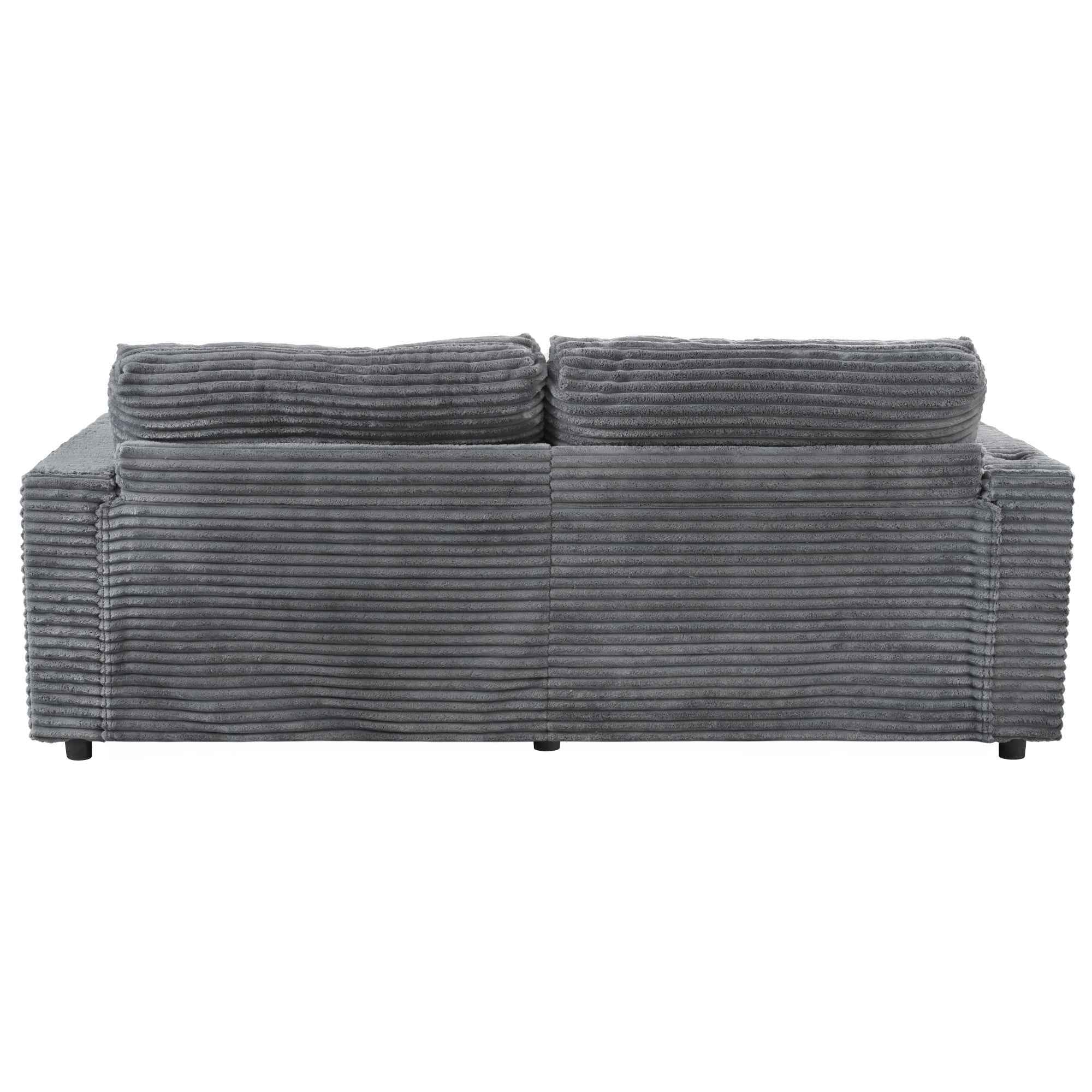 Oversized Loveseat Chaise Lounge Sectional Sofa Bed with USB Ports, Cup Holders, Throw Pillows, Dark Gray Corduroy, 86.5'