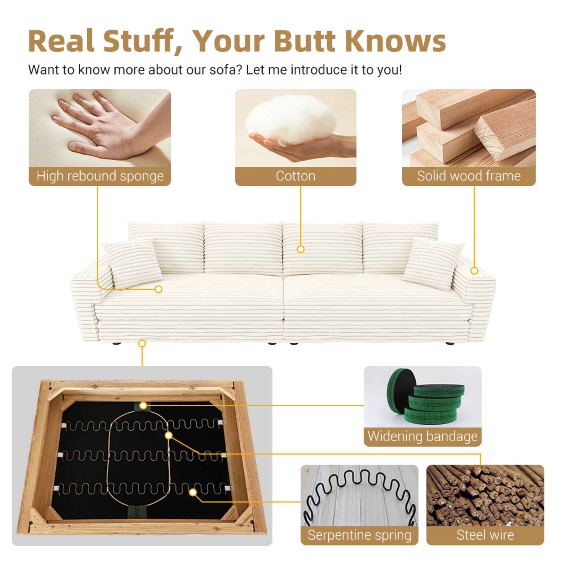 102.4 ' Plush Corduroy 4-Seat Sofa,Modern Comfy Upholstered Sofa Cloud Couch,Deep Seat Couches with Soft Pillows,Convertible Deep Seat Sofa Lounge Chair for Living Room Bedroom,Apartment,Office,Beige
