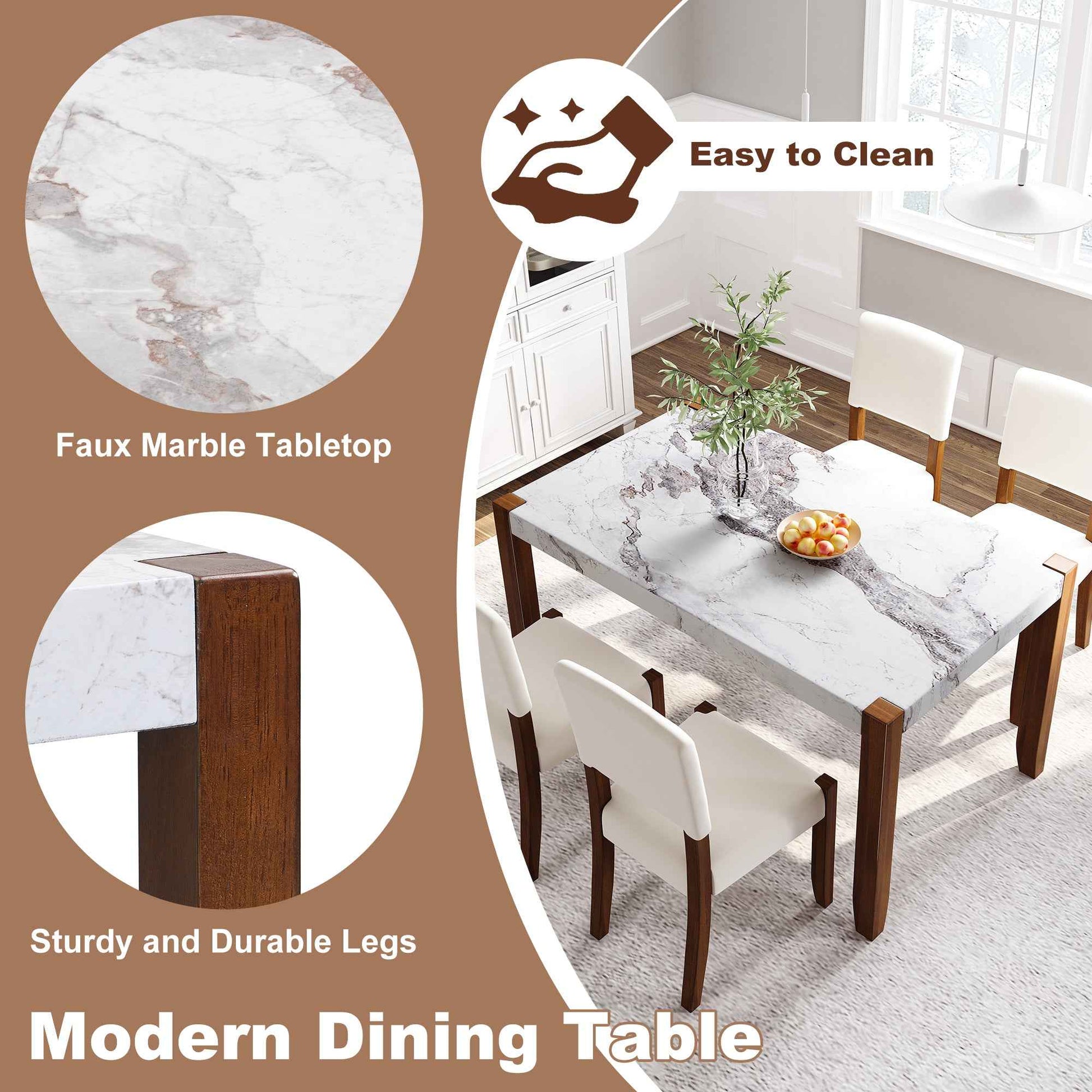 46.5' Modern Dining Table, Rectangular Faux Marble Style Table with Sturdy Wood Legs, Easy to Clean Rectangular Kitchen Table for Dining Room, Living Room, Easy Assembly( OLD SKU: WF321684AAK)