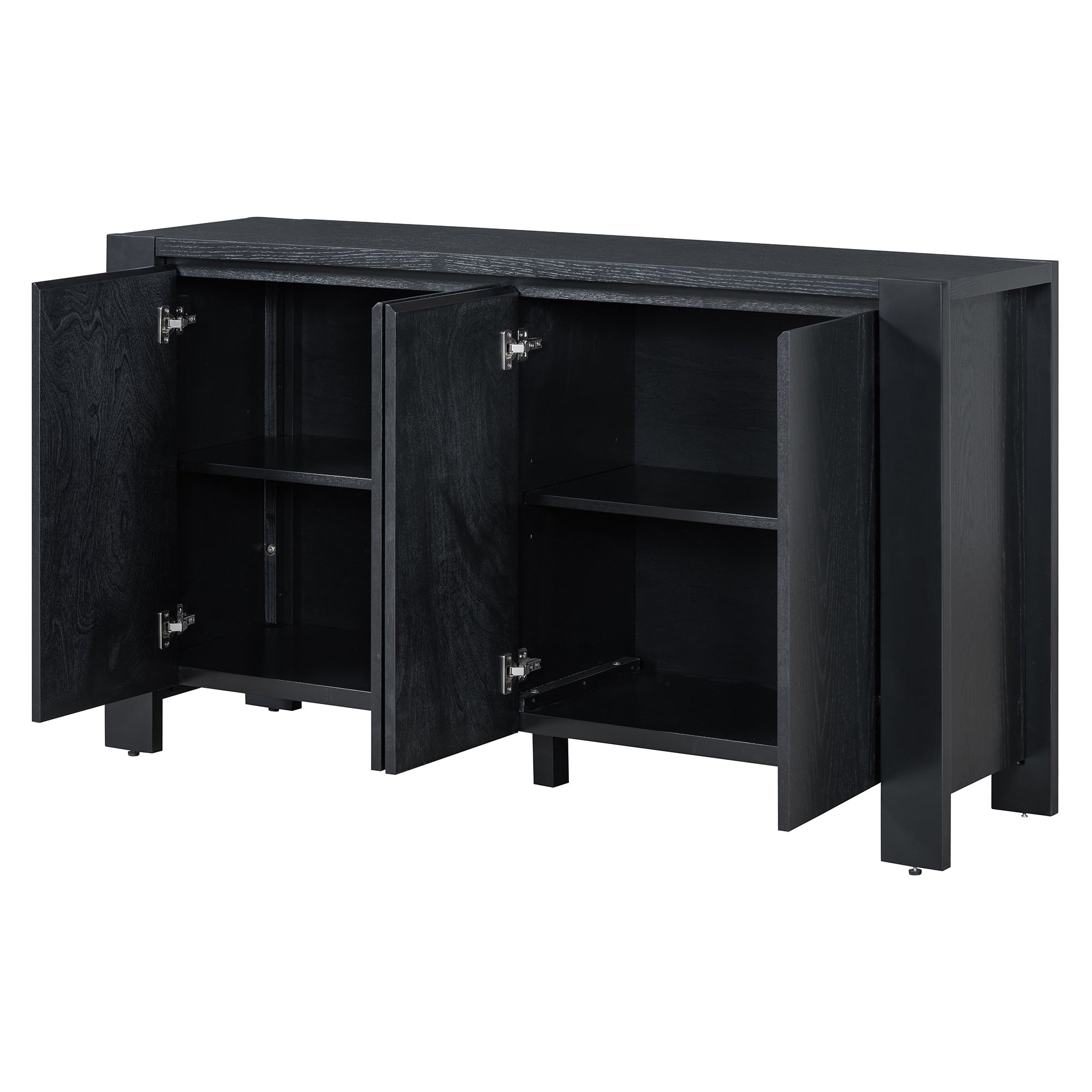 TREXM Retro 4-door Sideboard with Distressed Finish and Adjustable Shelves for Dining Room, Kitchen, and Living Room (Black)