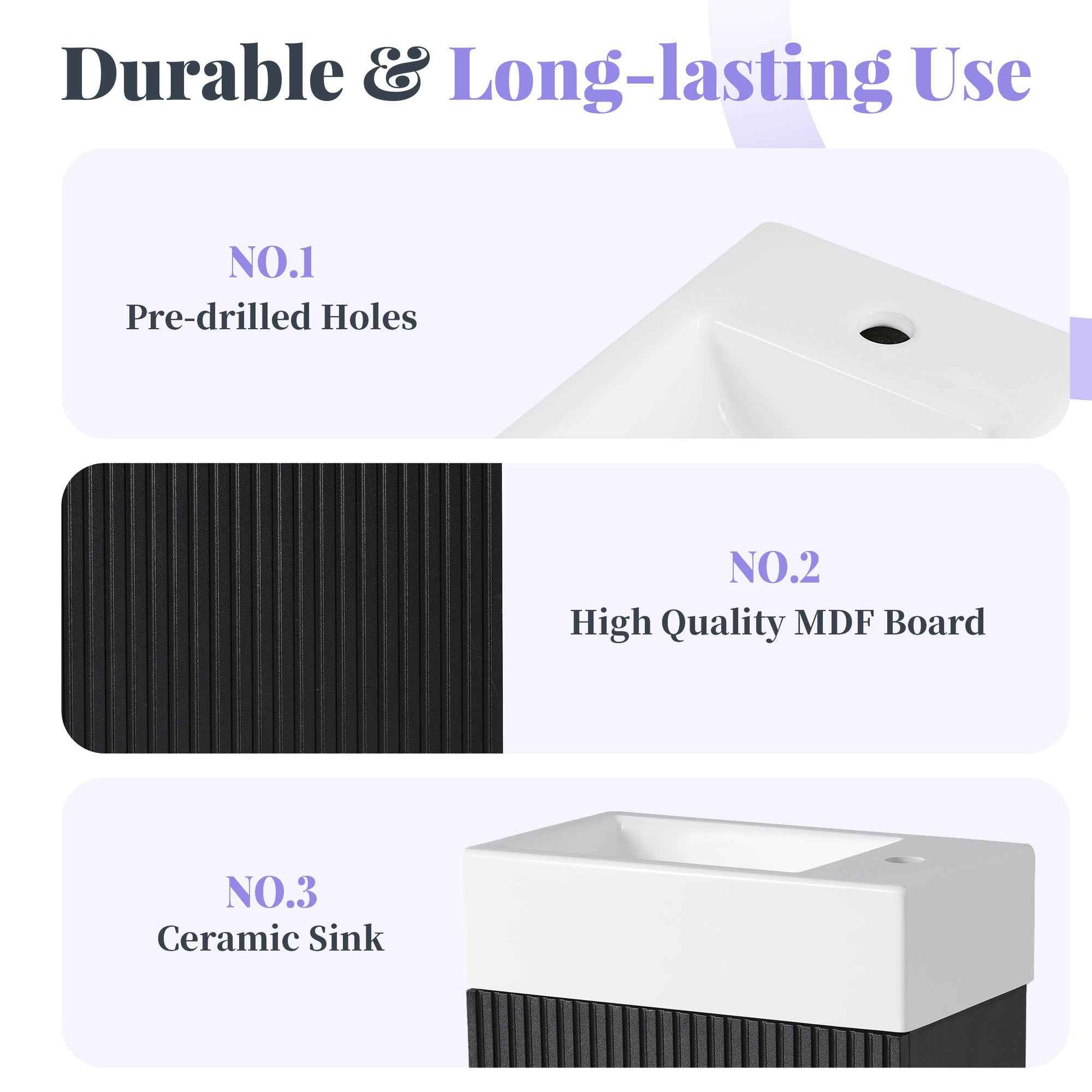 18.6' Bathroom Vanity with Sink, Bathroom Vanity Cabinet with Two-tier Shelf, Left or Right Orientation, Black (WF308491 New Color)