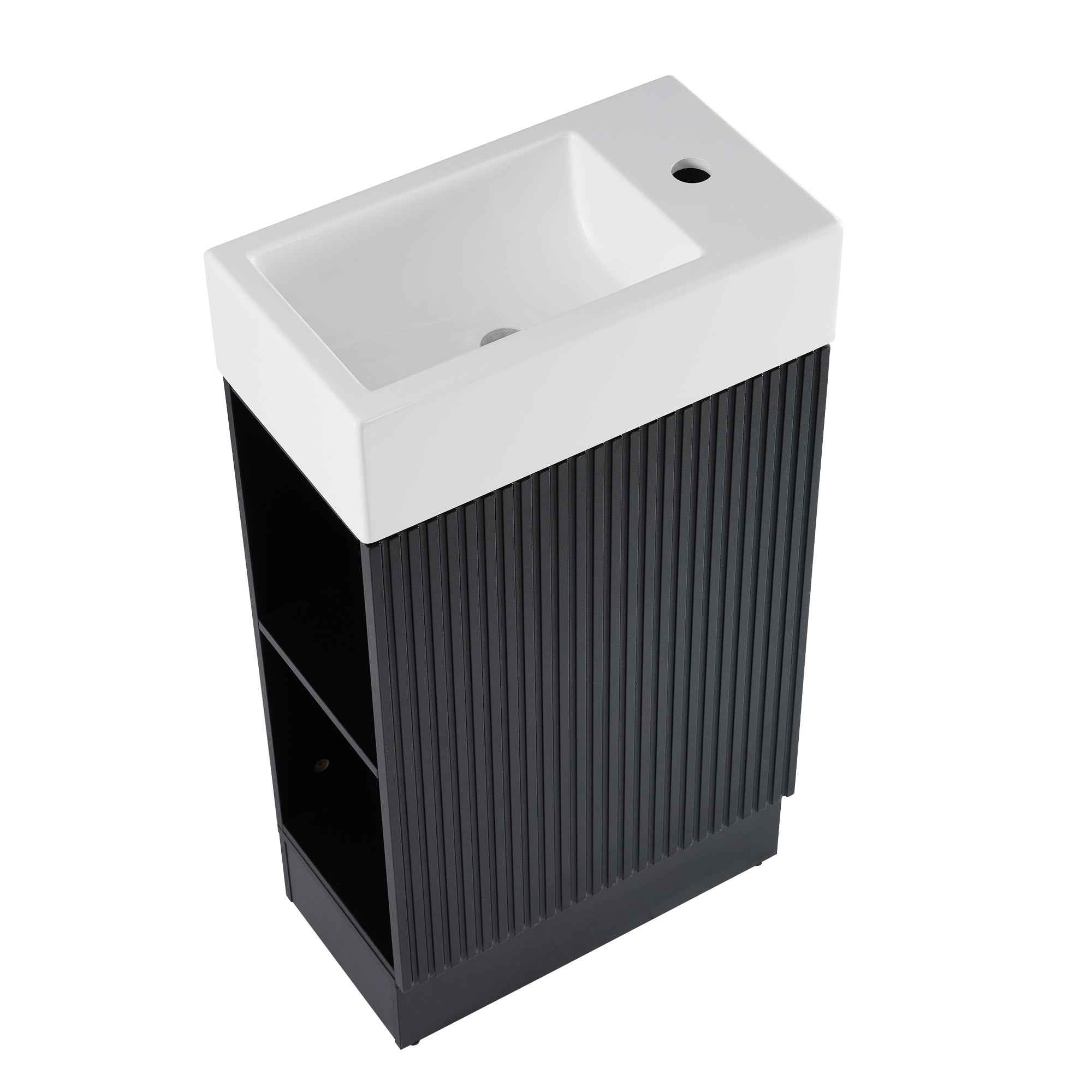 18.6' Bathroom Vanity with Sink, Bathroom Vanity Cabinet with Two-tier Shelf, Left or Right Orientation, Black (WF308491 New Color)