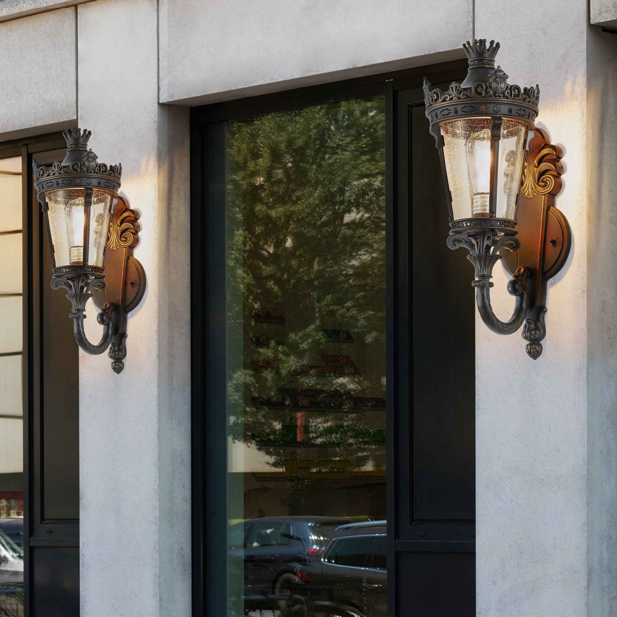 21'(H) Vintage Outdoor Wall Lantern, Waterproof Exterior Wall Sconce with Crown Top and Clear Glass, Decorative Outdoor Lighting Fixture for Patio, Garden, or Entryway (One piece&No bulb)