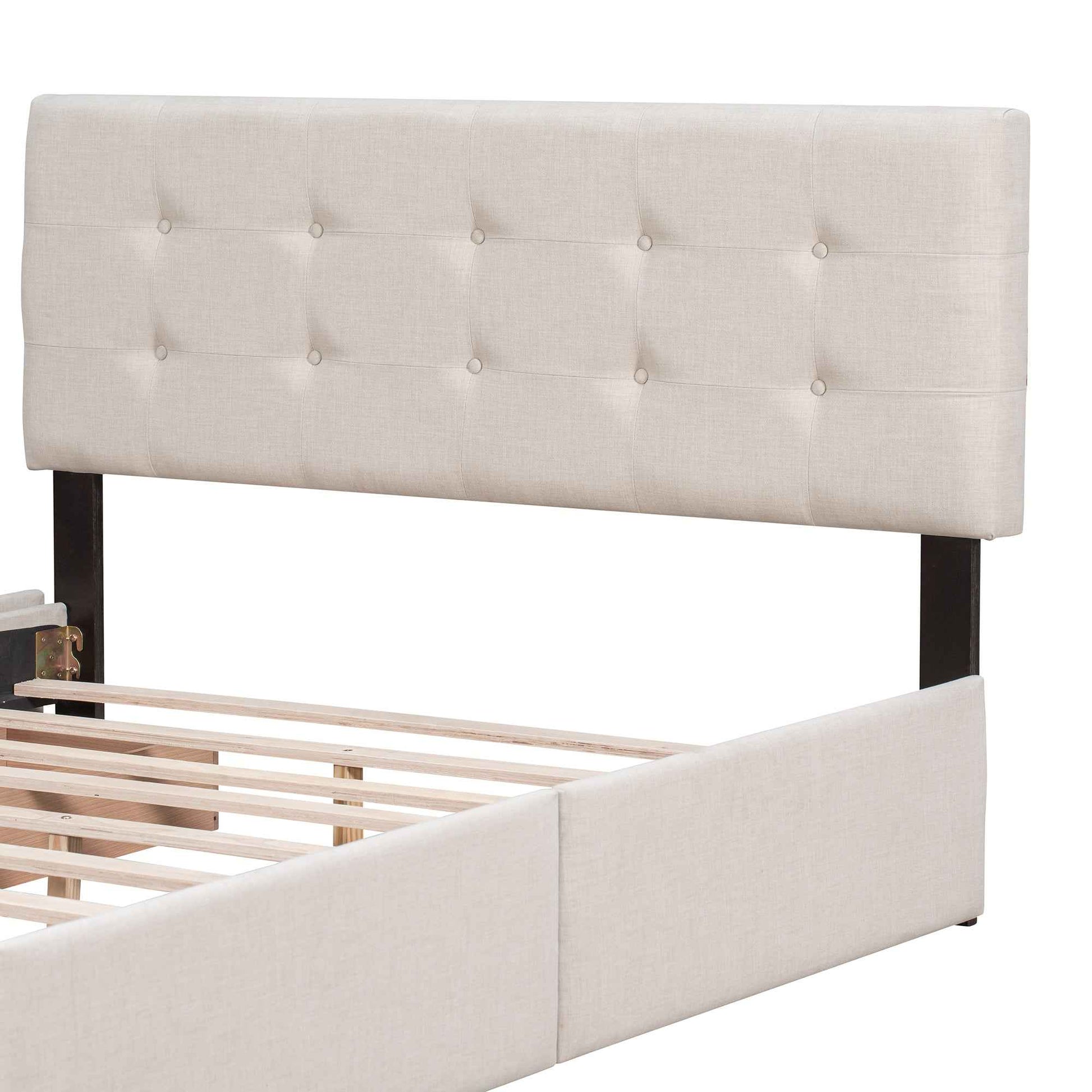 Upholstered Queen Platform Bed with Classic Headboard and 4 Drawers