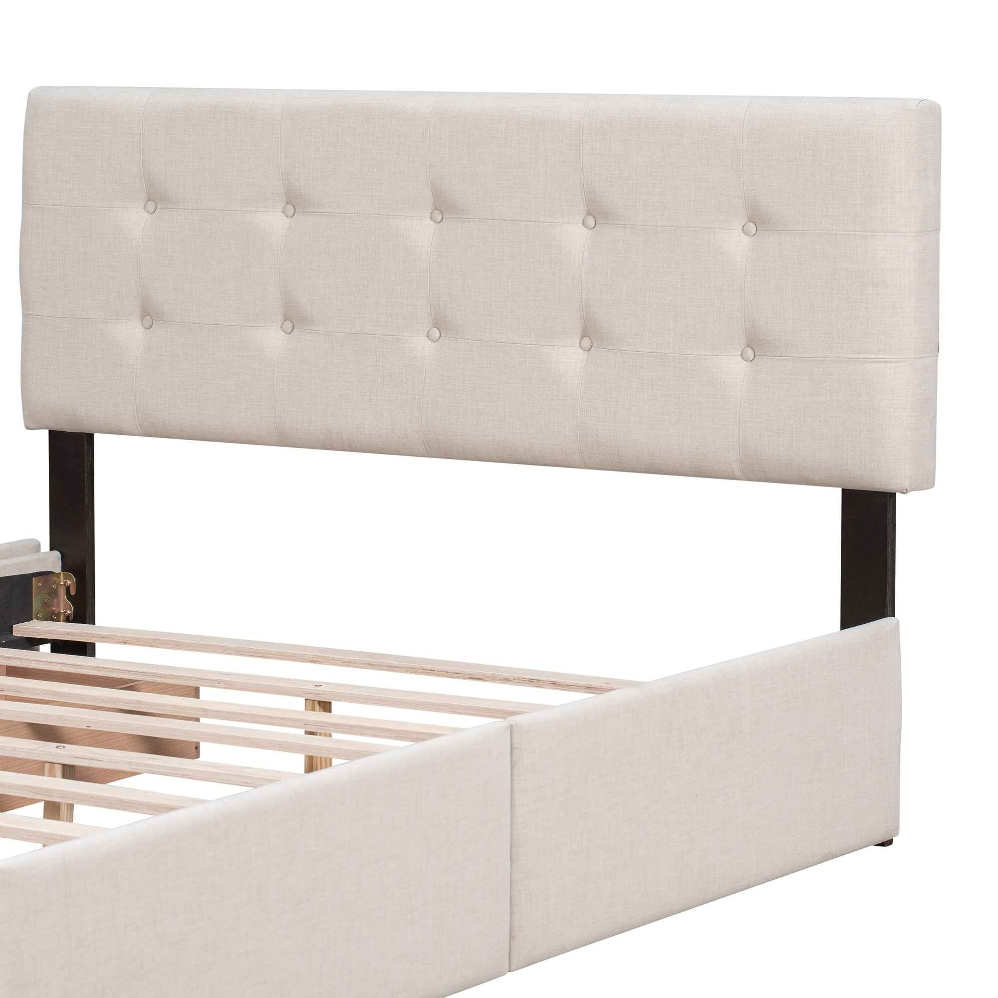 Upholstered Queen Platform Bed with Classic Headboard and 4 Drawers