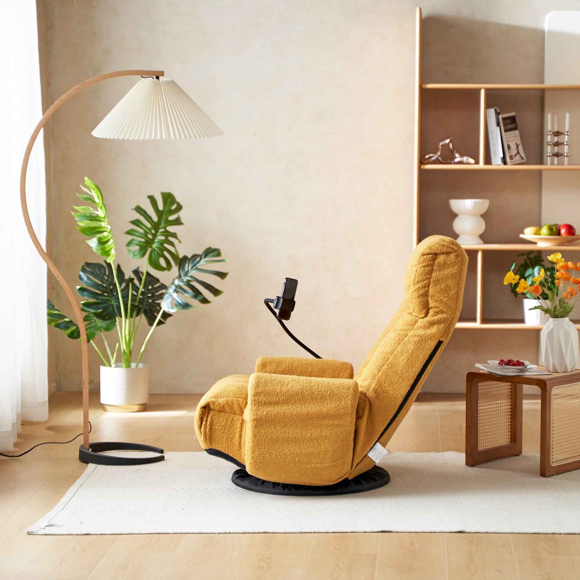 Adjustable Yellow Swivel Lounge Chair with 360-Degree Rotating Seat and Headrest Support, Leisure Chair Deck Chair - Game Chair for Living Room