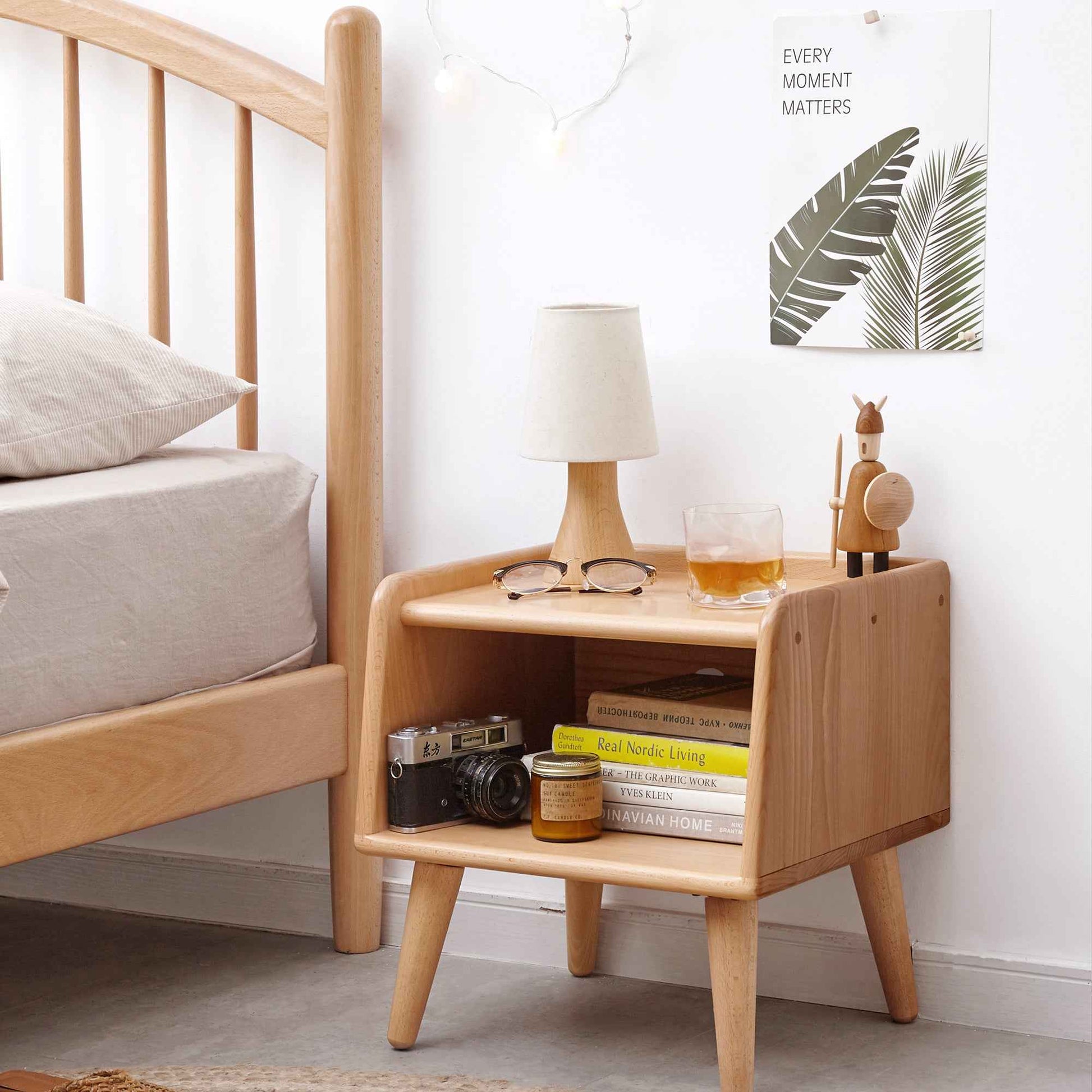 Pure Solid Wood Bedside Cabinet Modern Simple Nightstands European Beech Bedside Cabinet Nordic Bedroom Solid Beech Storage Cabinet 0.4m