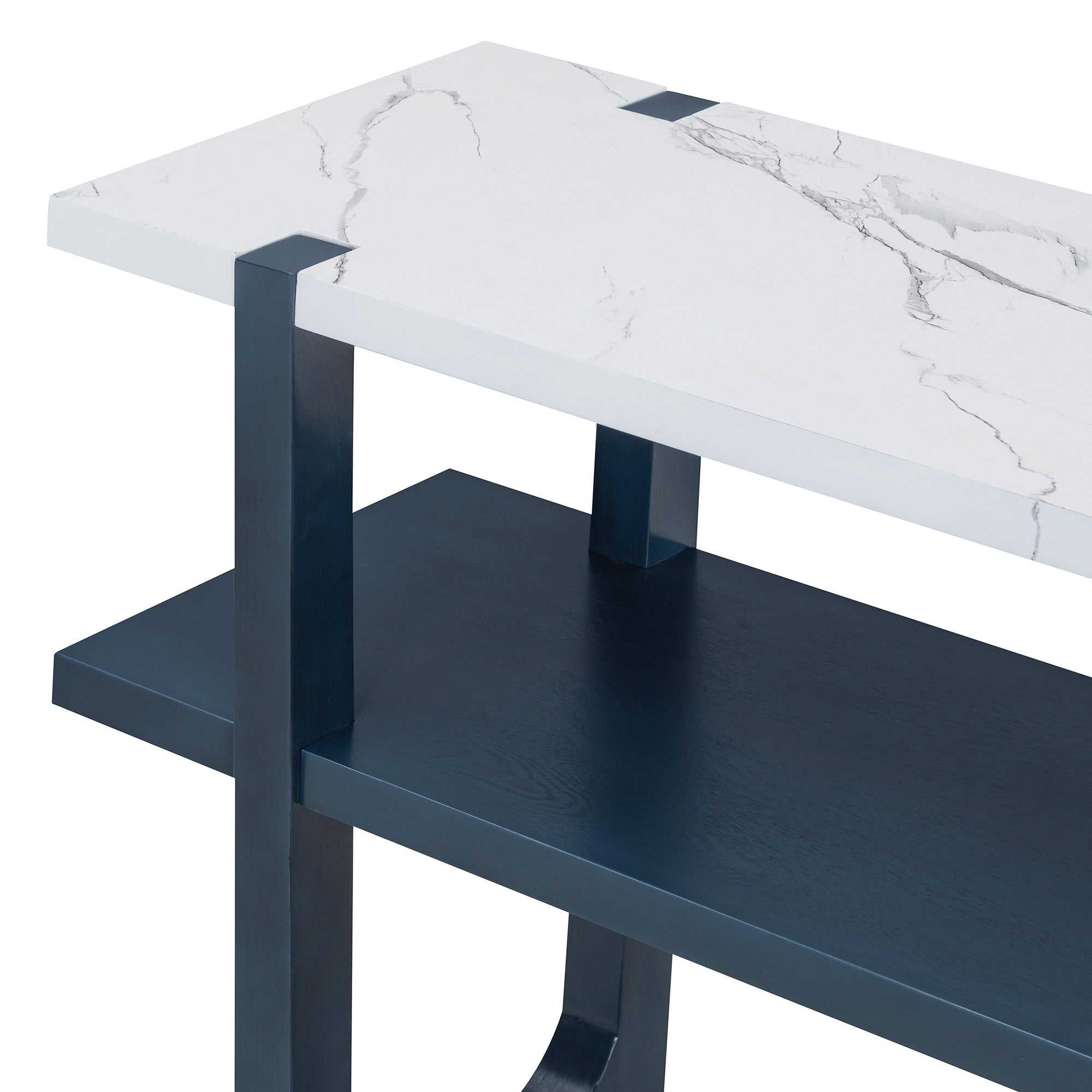 TREXM Retro Elegant Console Table with Marble-Effect Top and Versatile Storage Solutions for Entryway and Living Room (Navy)