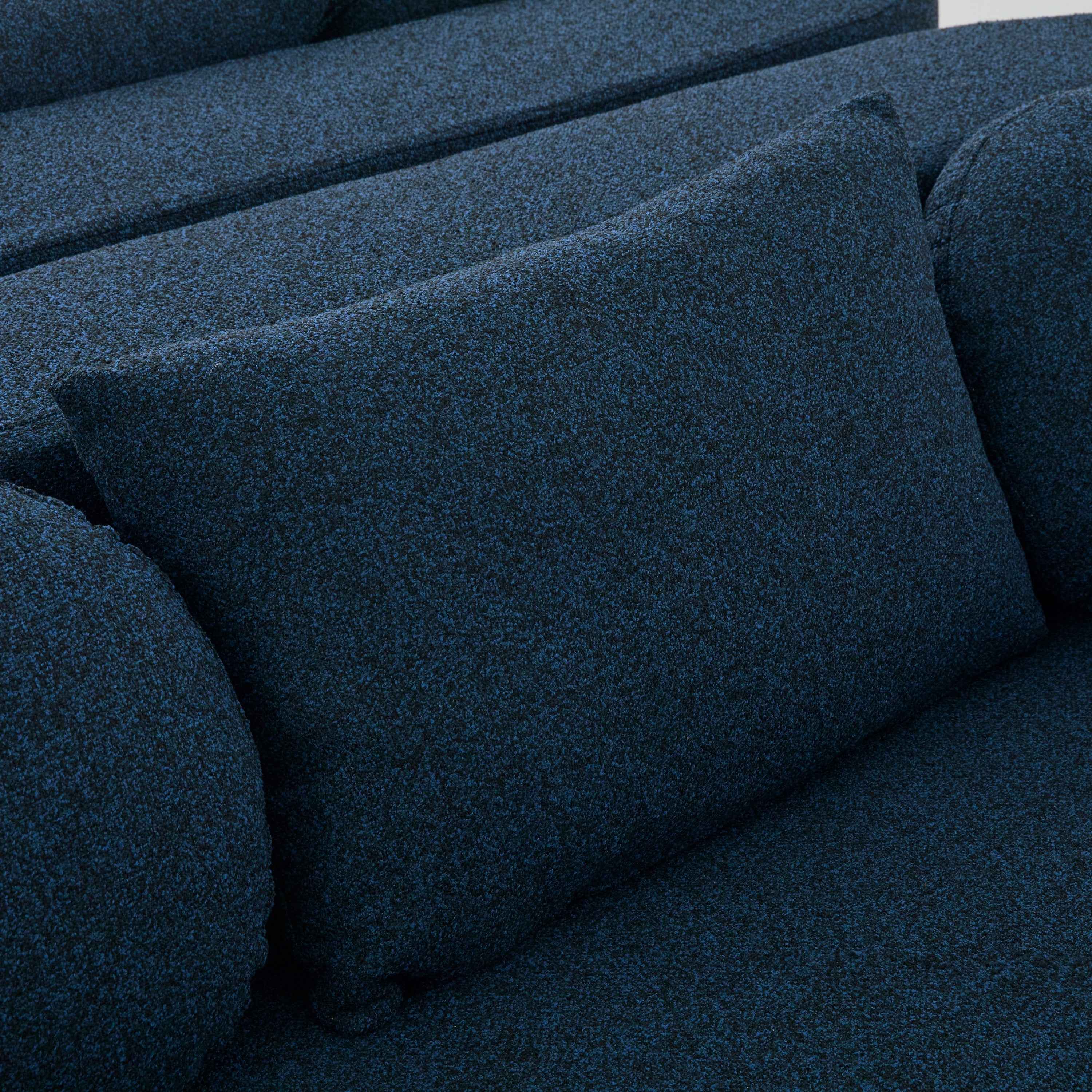 Boneless Couch Modular Sectional Sofa with Deep Seating and Curved Design in Blue Boucle, 114.9 Inches