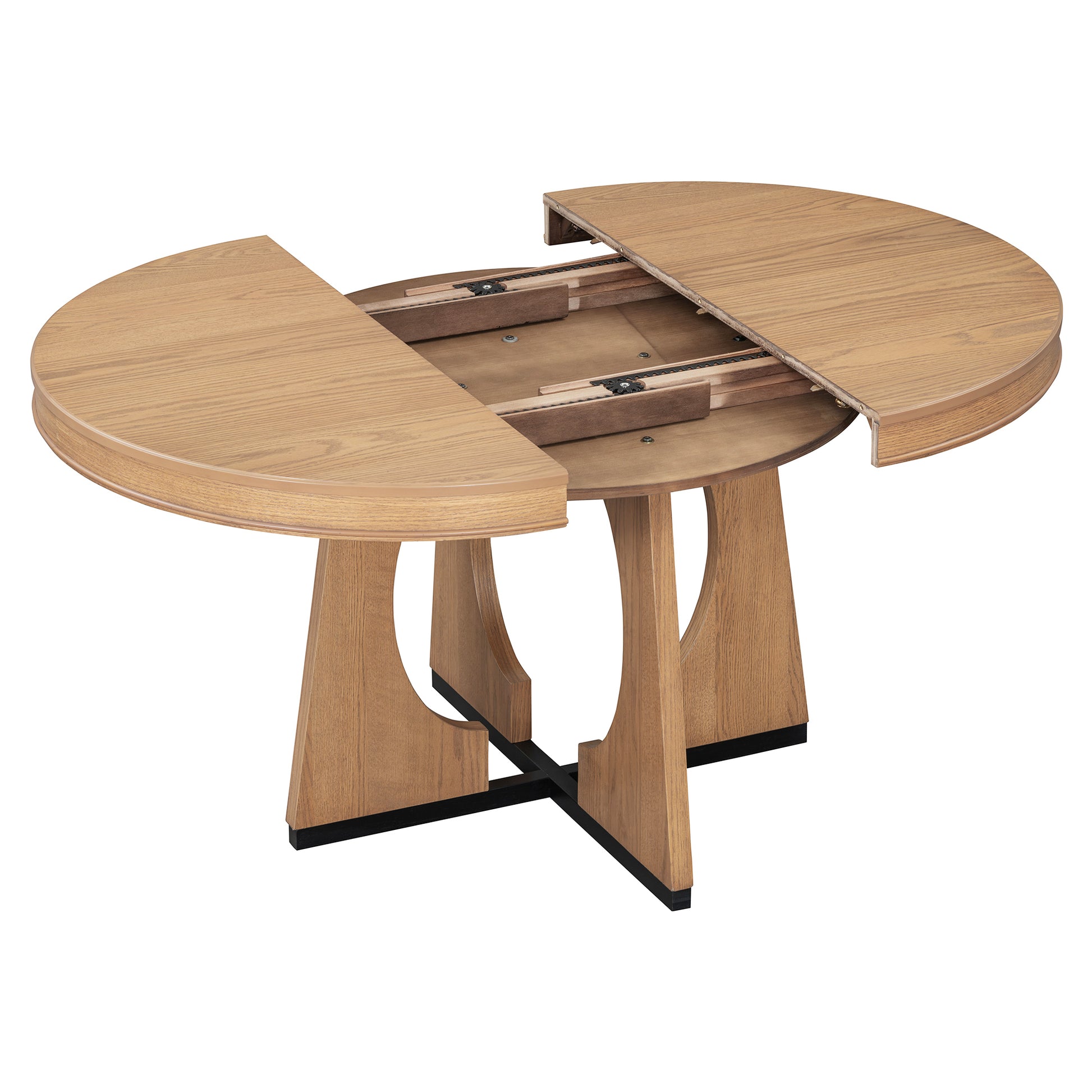 TREXM 5-Piece Retro Rustic Functional Dining Set Unique Geometric Design, 1 Extendable Table with a 16-inch Leaf and 4 Upholstered Chairs Ideal for Dining Room and Kitchen (Natural) - Abrihome