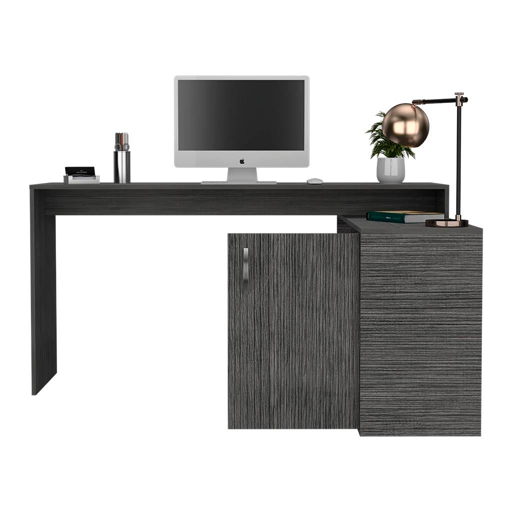Axis Modern L-Shaped Computer Desk with Open & Closed Storage -Smokey Oak - Abrihome