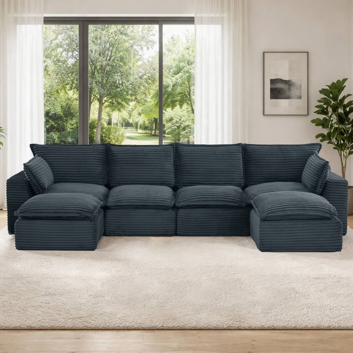 4-6 Seat Convertible Sofa Bed - Modular Compression Couch with Ottomans for Living Room, Apartment & Small Spaces