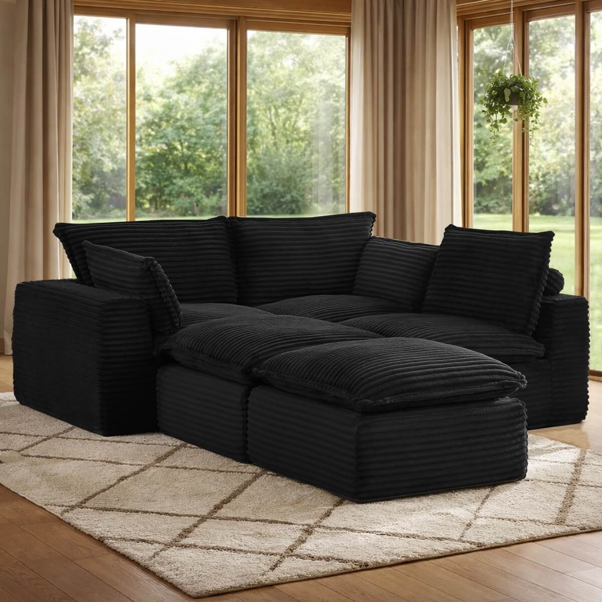 3-5 Seat Convertible Sofa Bed - Compression Modular Couch with 2 Ottomans, Transforming Sofa & Bed for Living Room, Apartment & Small Spaces